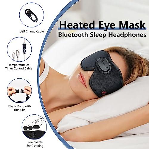SYPVRY Heated Eye Mask with Bluetooth Headphones SYPVRY Wireless Sleep Eye Mask Headphones for Sleeping with Temperature & Timer Control, Warm Eye Compress USB Heated Mask for Dry Eyes Style, Black