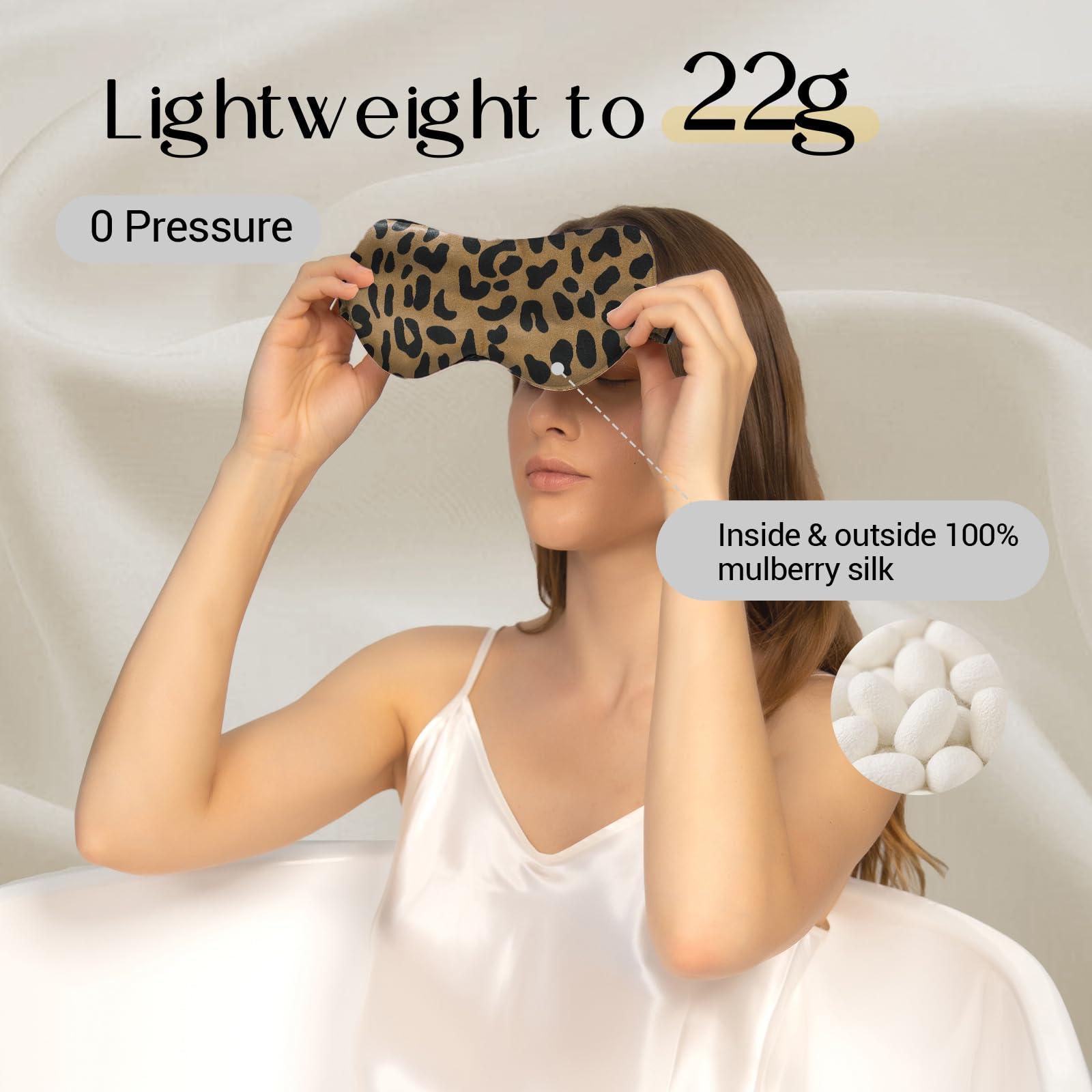 ZIMASILK ZIMASILK Adjustable 100% 22 Momme Mulberry Silk Sleep Mask for Sleeping, Filled with Premium Mulberry Silk, Softest & Breathable Silk Eye Sleeping Mask (Leopard-Black Golden)