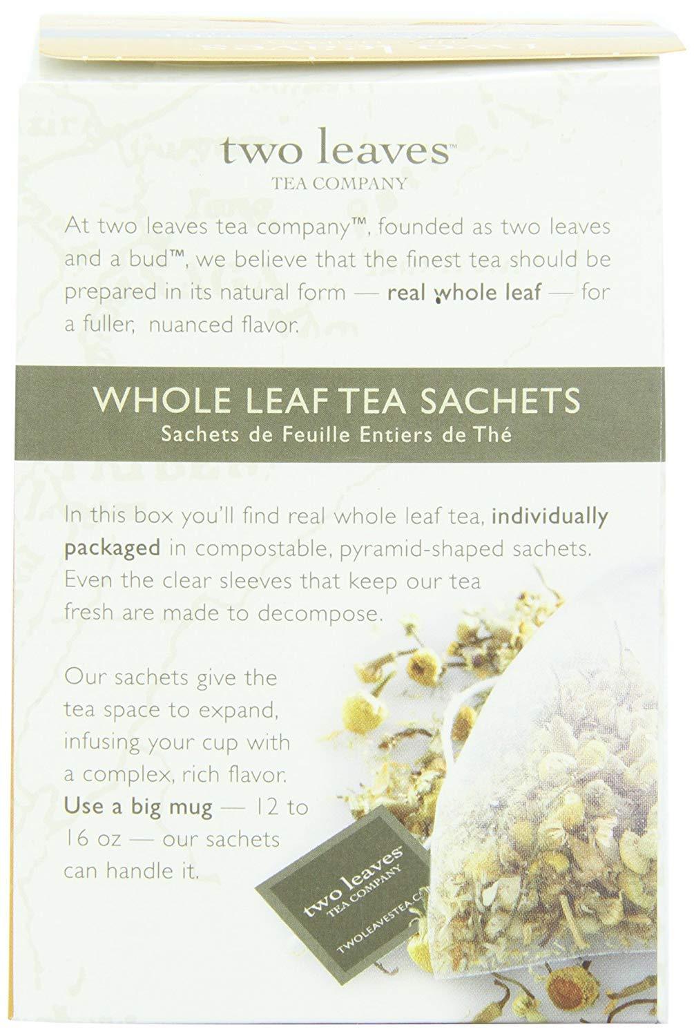 TWO LEAVES AND A BUD Two Leaves and a Bud Organic Chamomile Tea Bags, Naturally Caffeine Free, Whole Leaf Herbal Chamomile Tea in Compostable Sachets, 15 Count (Pack of 6)