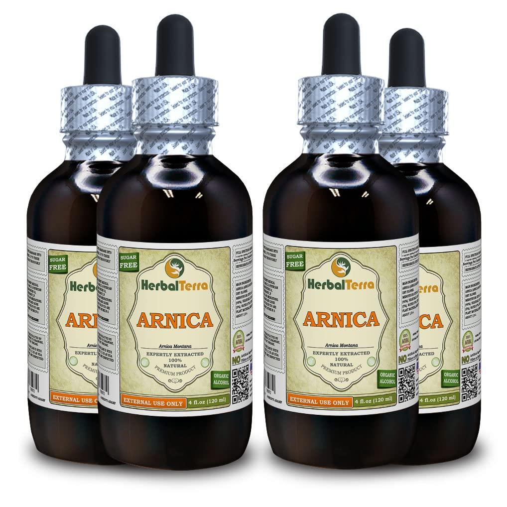 Herbal Terra LLC Arnica (Arnica Montana) Tincture, Organic Dried Flowers Liquid Extract (Brand Name: HerbalTerra, Proudly Made in USA) 4x4 fl.oz (4x120 ml)