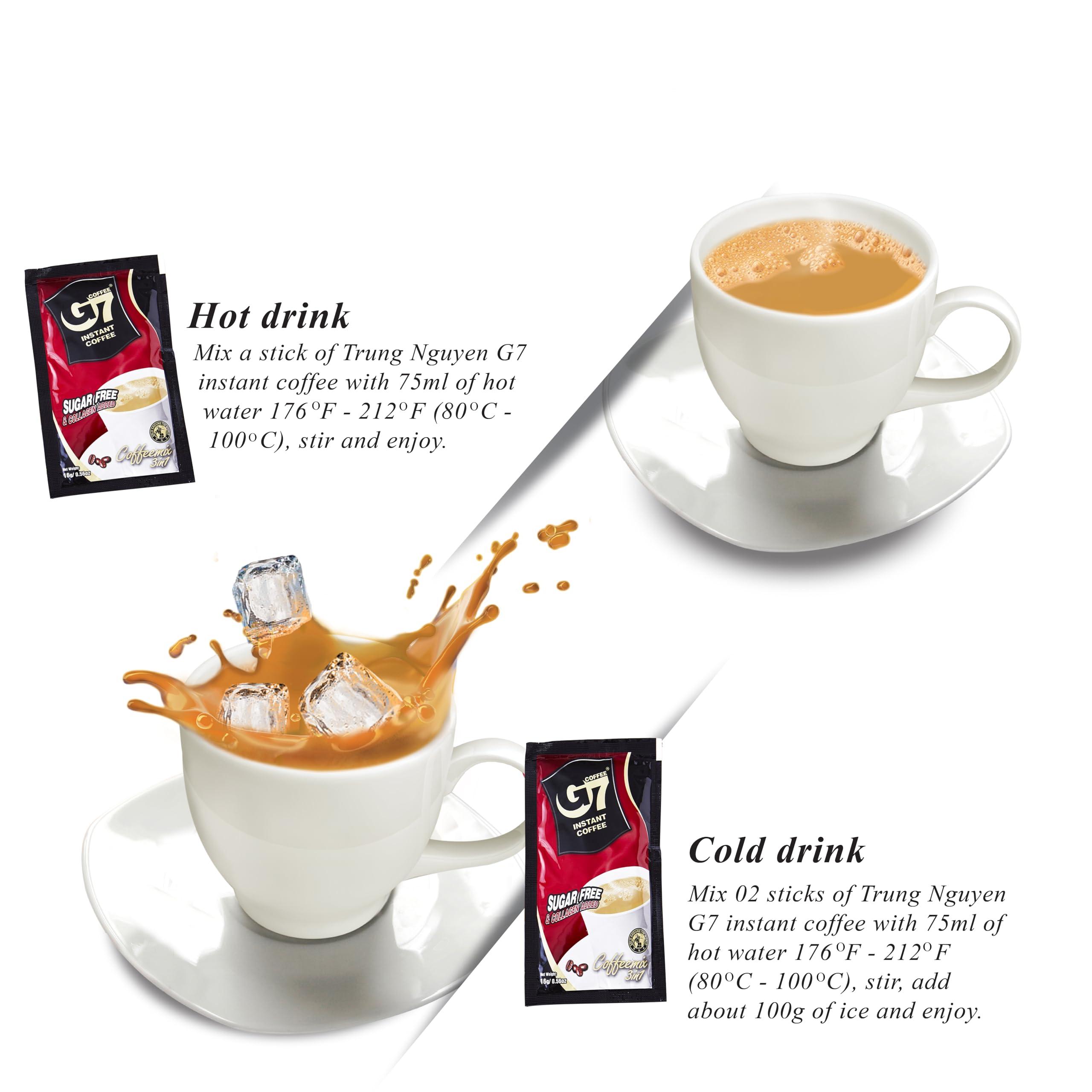 TRUNG NGUYÊN LEGEND TRUNG NGUYEN G7 3-IN-1 COLLAGEN ADDED & SUGAR FREE Instant Coffee for Energy Boost - Collagen Added, Low Caffein & Diet Sugar - Strong and Pure Vietnamese Instant Coffee (22 Sachets/Bag)