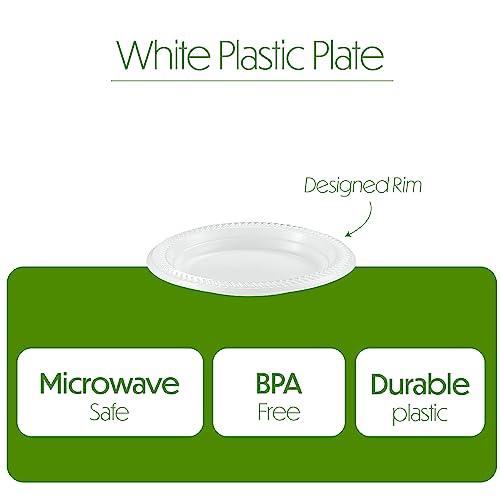 PLASTICPRO PLASTICPRO 100 PCS White Plastic Round Plastic 6 Inch Plates Premium Quality Light Weight Disposable Plastic Dishes Dessert Plates for Parties Weddings