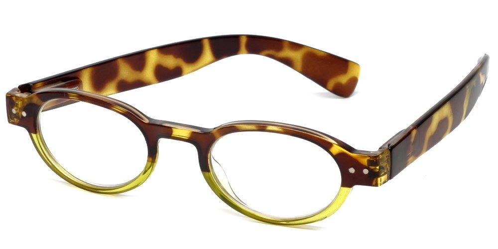 Calabria Calabria 4372 2 Color Oval European Reading Glasses&Case in Tortoise Green +4.00