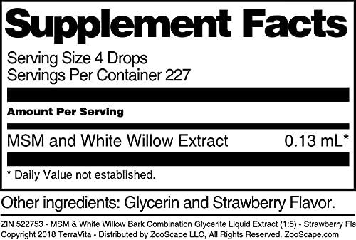 TerraVita MSM & White Willow Bark Combination Glycerite Liquid Extract (1:5) - Strawberry Flavored (1 oz, ZIN: 522753)