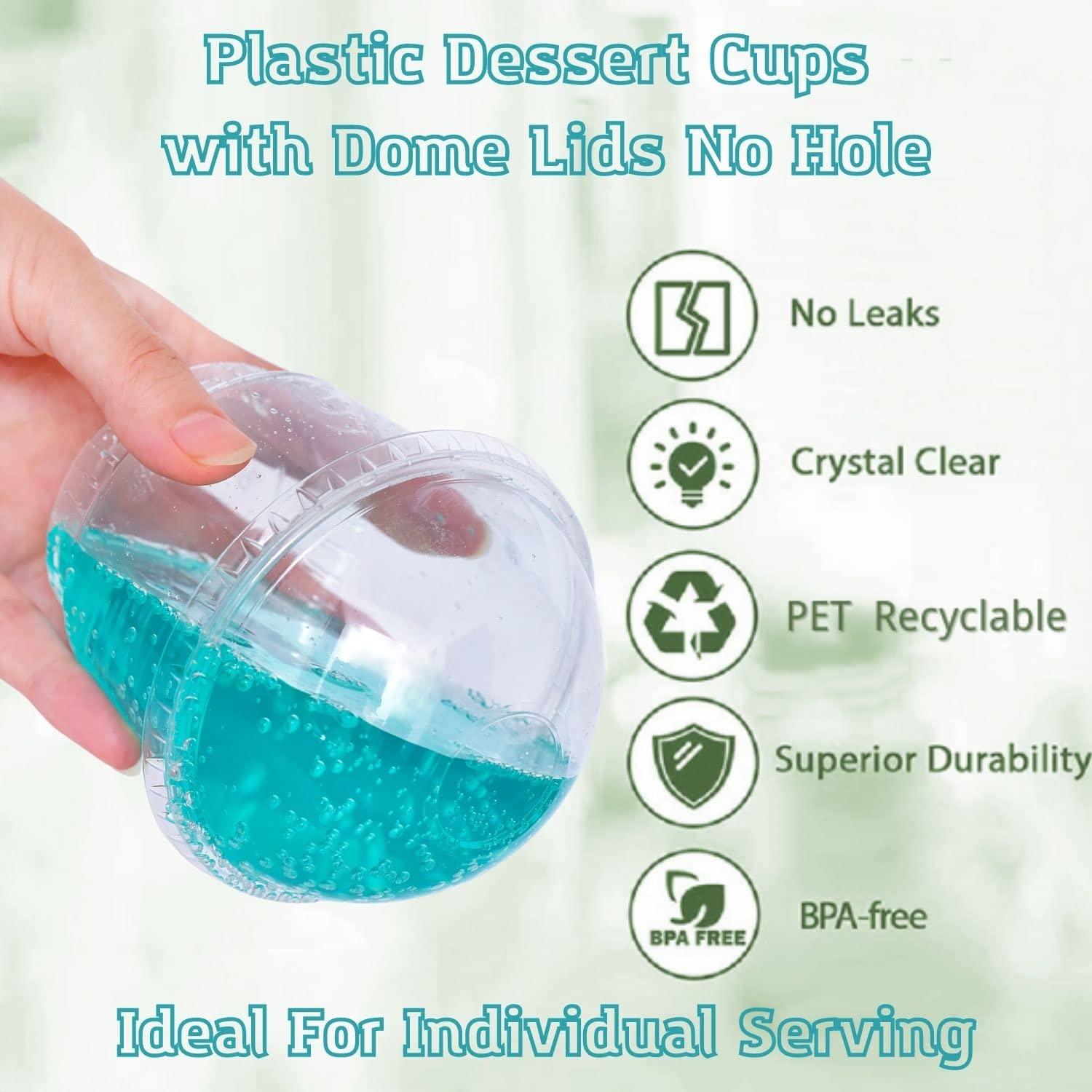 botogift botogift 5 oz Clear Plastic Dessert Cups with Dome Lids (25Sets) - Disposable Snack Bowls (No Hole) for Cereal Parfait, Yogurt, Fruit, Cupcakes, Pudding and Jello at Party