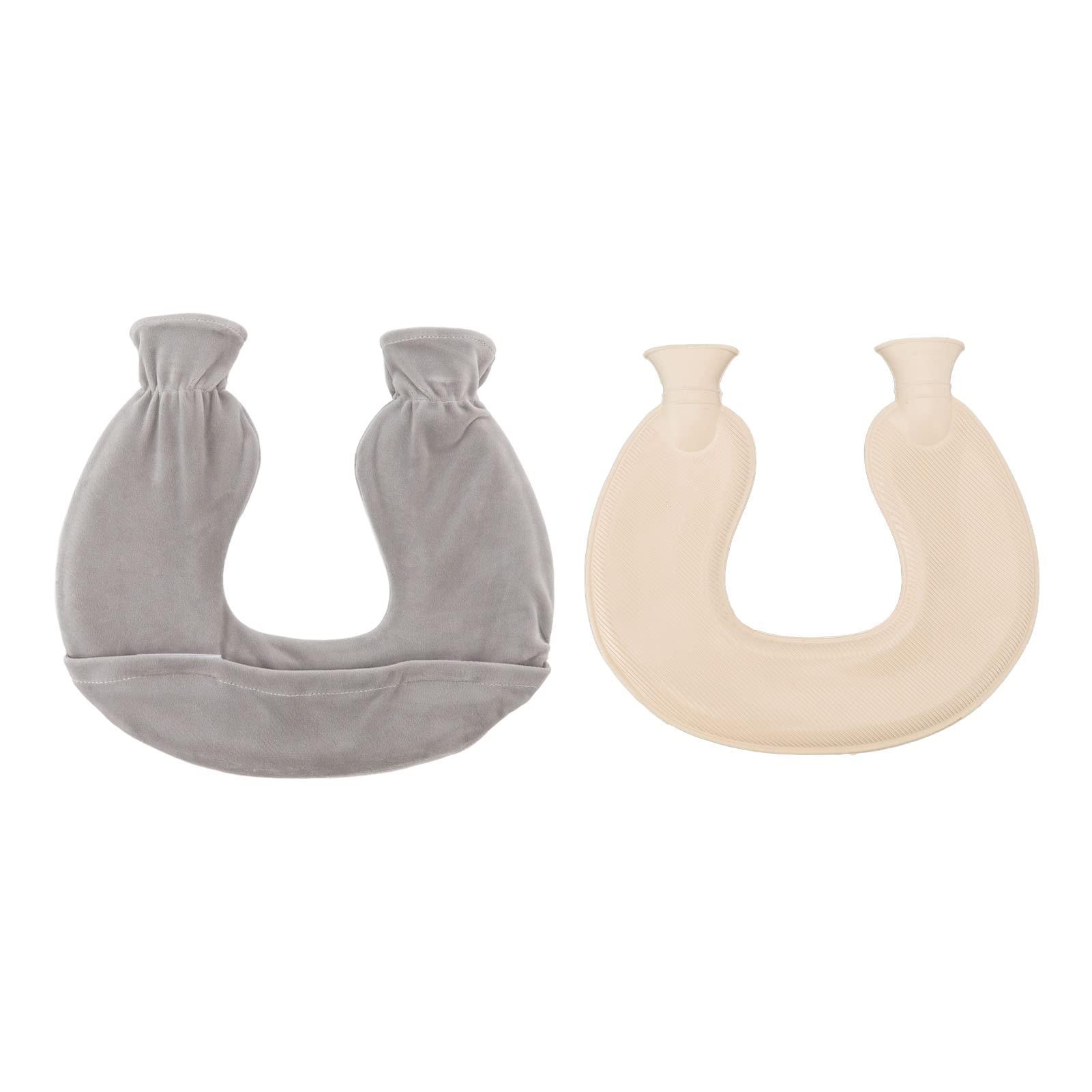 CHICIRIS CHICIRIS Neck Hot Water Bag, 1 Liter U Shaped Rubber Hot Water Bottle with Cover for Pain Relief, 14.3 x 12.4 (Gray)