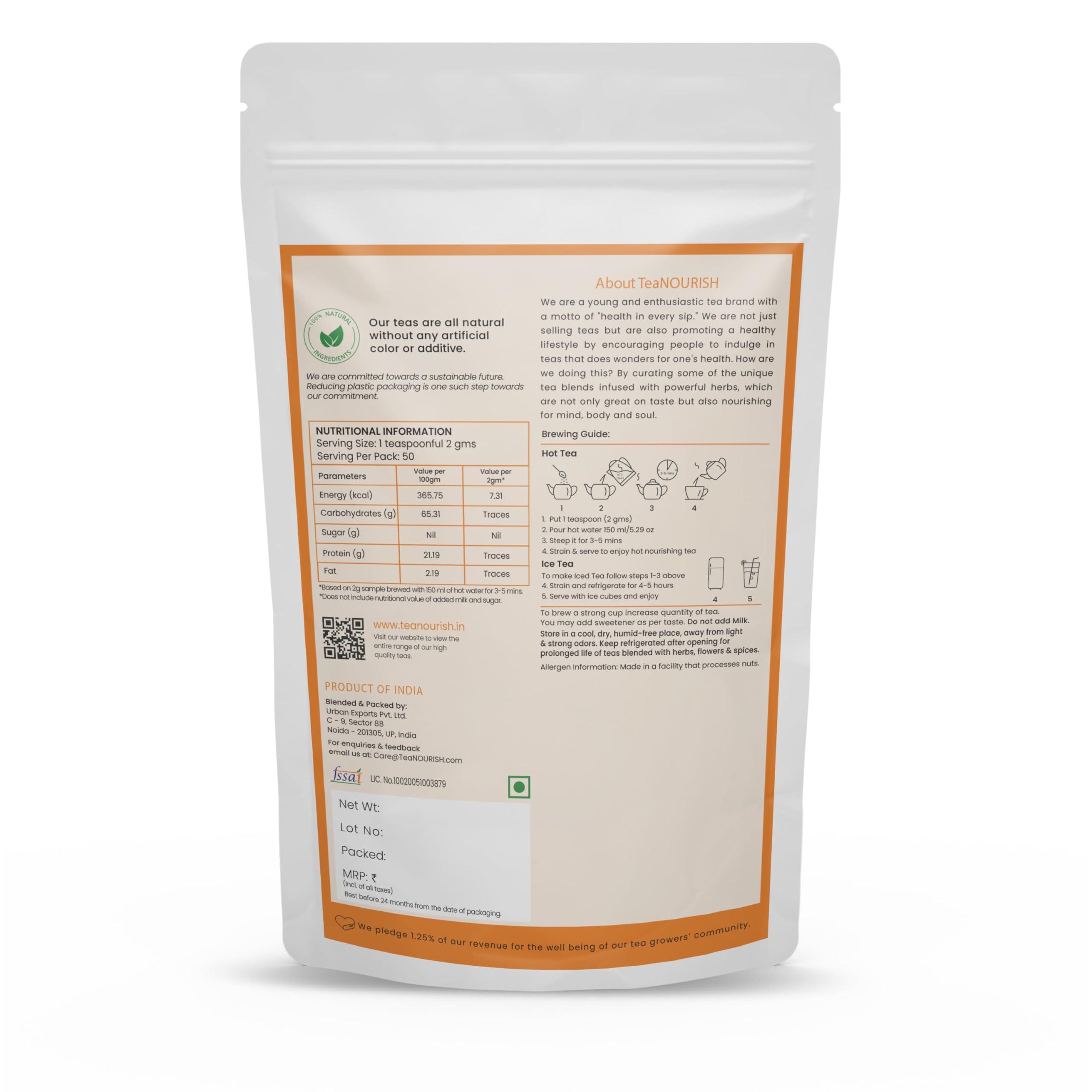 TEANOURISH TeaNOURISH Darjeeling Roasted Black Tea | Darjeeling Loose Leaf Tea | Full Bodied & Robust | Freshly Sourced From Single Estate | Brew as Hot or Iced Tea - 3.53oz/100g
