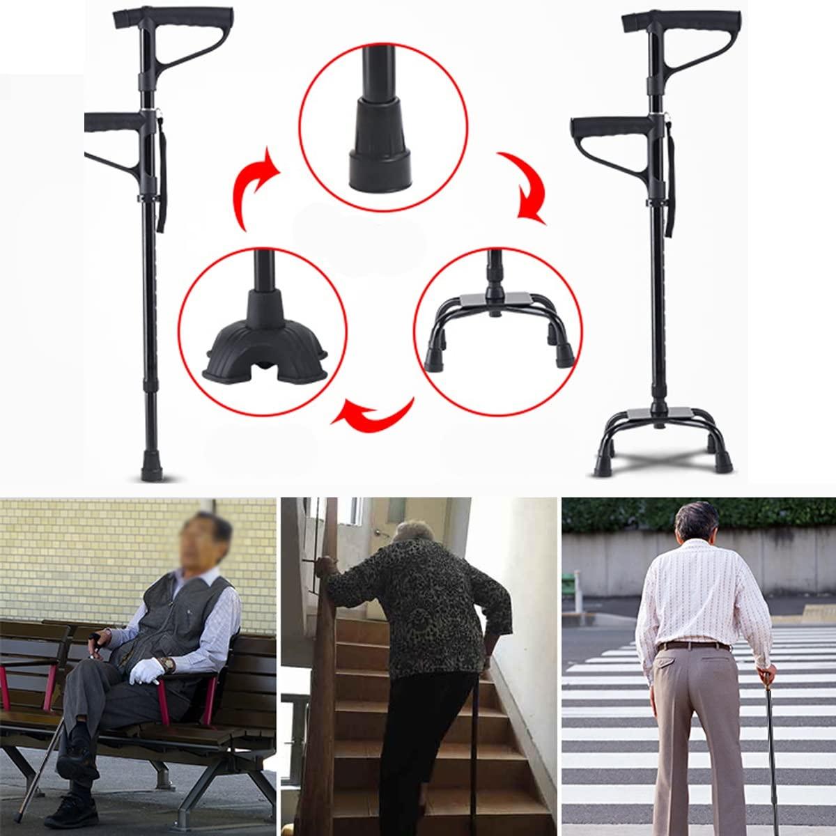 AMOCHO AMOCHO Adjustable Walking Cane with Light,with 4-Pronged feetAdjustable from 29-38 InchesWalking Sticks with Extra Stability Small Quad BaseWorks for Right or Left Handed Men or Women