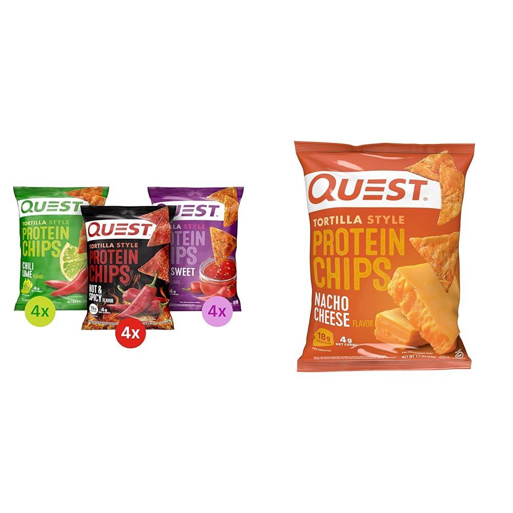 Quest Nutrition Quest Tortilla Style Protein Chips Variety Pack Chili Lime Hot & Spicy Spicy Sweet Chili 12 Count & Nacho Cheese Pack of 12