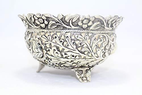 Rajasthan Gems Rajasthan Gems Handmade Dish Bowl Oxidized 925 Sterling Solid Silver India Hand Engraved F