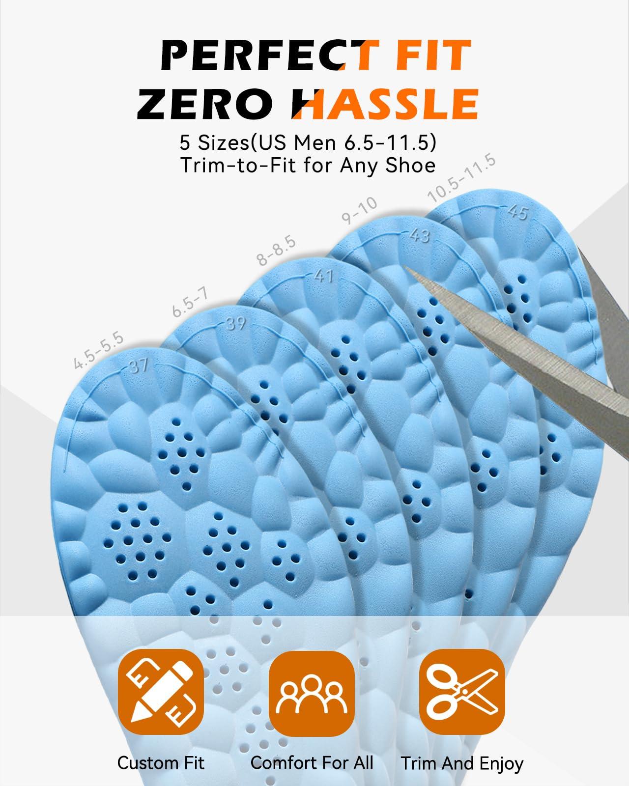 MINIQ Plantar Fasciitis Feet Insoles,Cloud Insole for Men & Women, Support Orthotics, Energizing Comfort Shoe Insert, Breathable & Sweat-Absorbent, Arch Support Insole(M [US M: 8-8.5/W: 9-10])