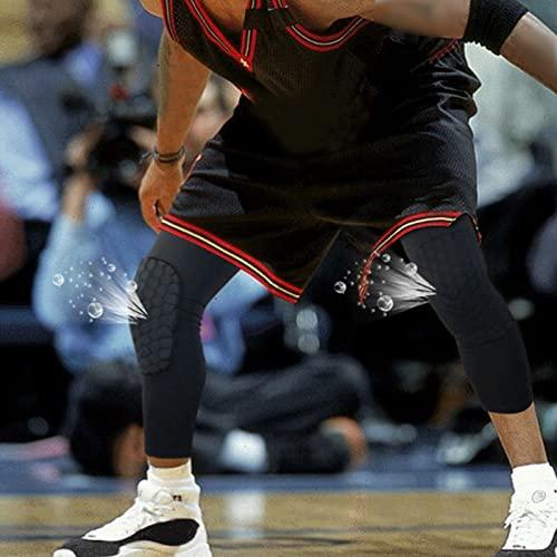 Laiiqi Compression Knee Pads Leg Sleeve, Hex Knee Pads for Basketball Honeycomb Anti Collision Knee Pads Long Kneepads Non-Slip Football Knee Pads for Youth Adult (A Pair Black/M)