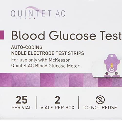 McKesson McKesson QUINTET AC Blood Glucose Test Strips - Auto Coding, Noble Electrode Strips, for Self-Testing and Point-of-Care Testing of Whole Blood Glucose, 50 Strips, 1 Pack