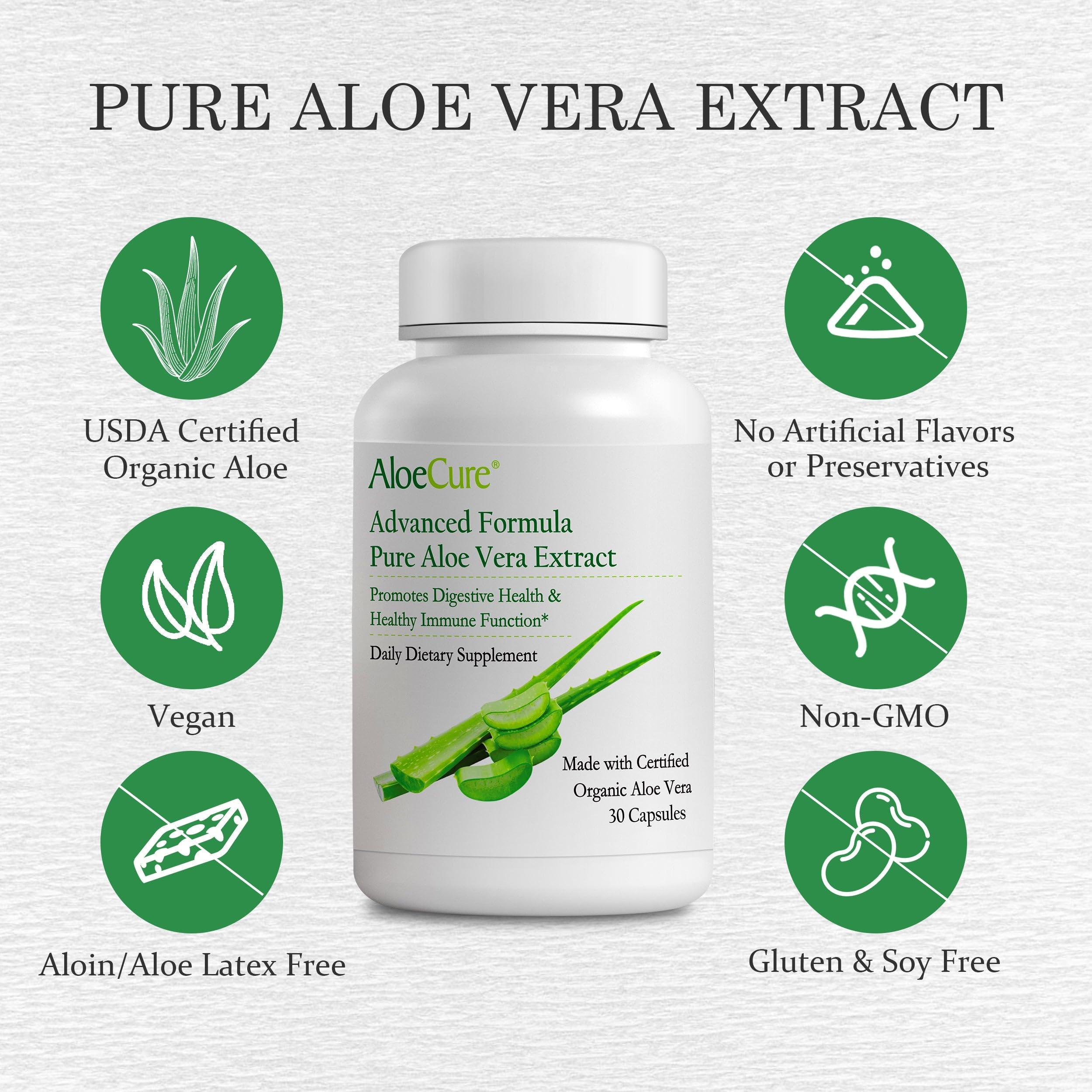 AloeCure AloeCure Organic Aloe Vera Capsules, 130,000mg Inner Aloe Leaf Equivelant per Serving, Support Gut, Digestive, & Immune Health, Helps Maintain Balanced Stomach Acidity, Aloin Free, 30 Capsules