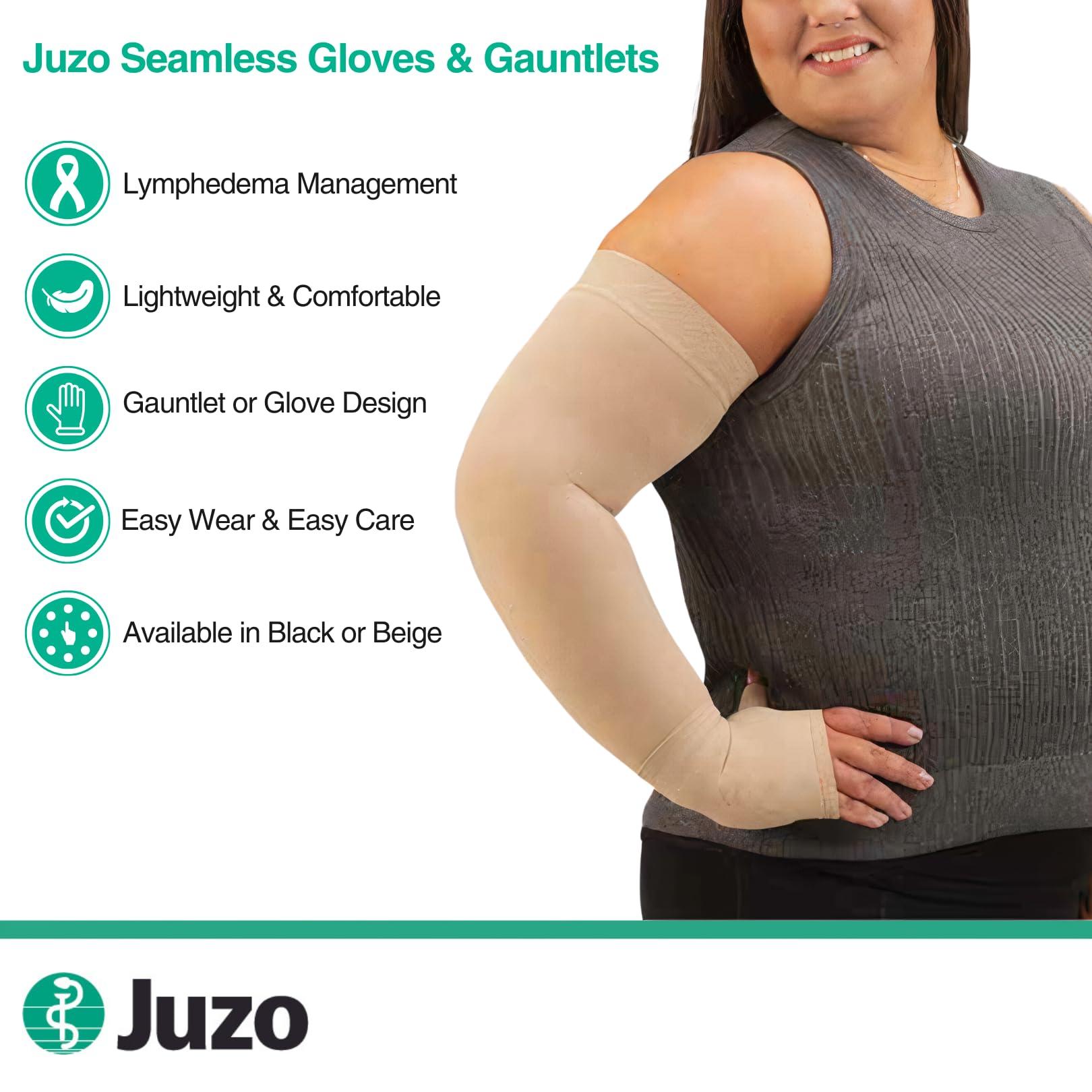 Juzo Juzo Seamless Compression Gloves & Gauntlets, 20-30 mmHg, Gauntlet | Fingerless Gloves for Women & Men for Swelling, Moderate Edema & Lymphedema Management | Beige, Large