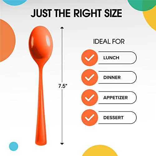 Exquisite Disposable Orange Plastic Spoons 50 Pcs - Heavy Duty Orange Plastic Disposable Cutlery - Orange Disposable Flatware, Orange Plastic Silverware, Plastic Spoons Orange Exquisite