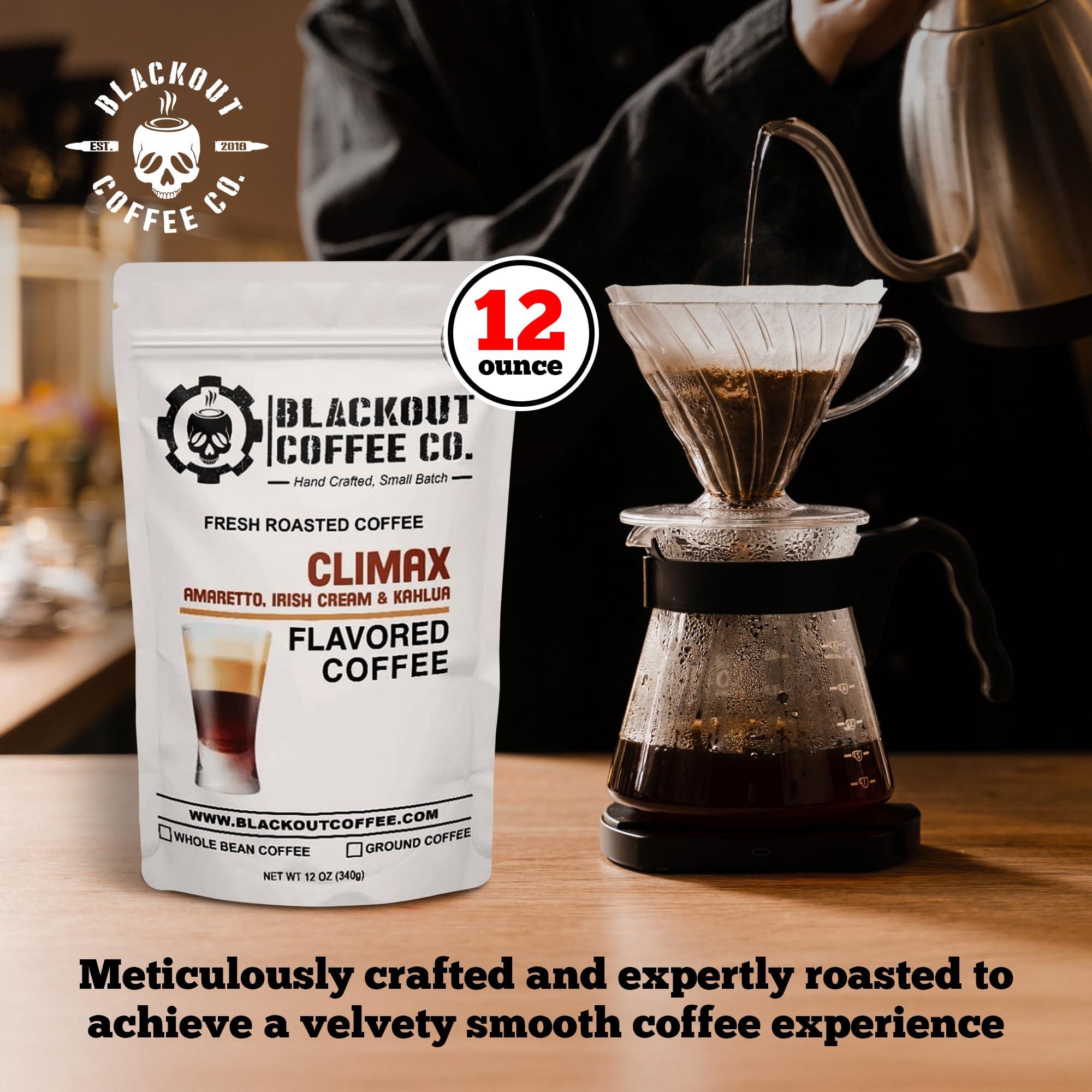 Blackout Coffee Co. Blackout Coffee Climax Amaretto, Irish Cream & Kahlua Flavored Ground Coffee, Medium Roast - Ground Coffee, Fresh Roasted In the USA,12 oz Pouch