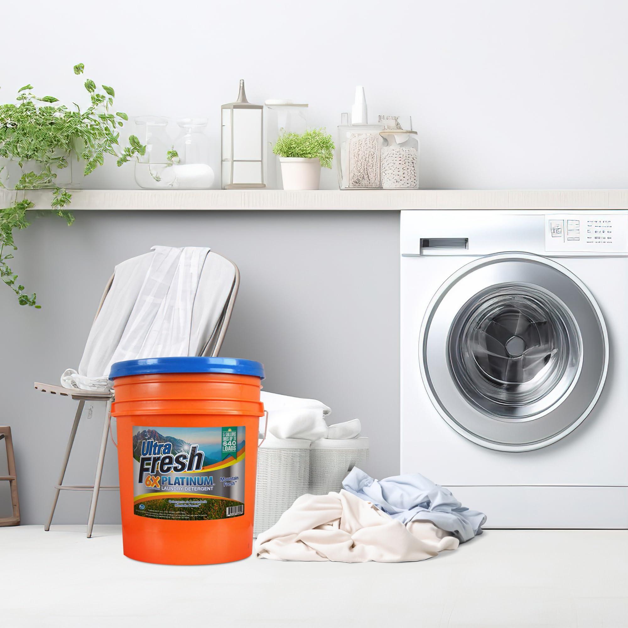 Ultra Fresh Ultra Fresh 6X Platinum 5 Gallon Laundry Detergent Liquid for All Machine Types with Easy Dispensing Pump, Up to 640 Loads, Mountain Fresh (3 Pack)