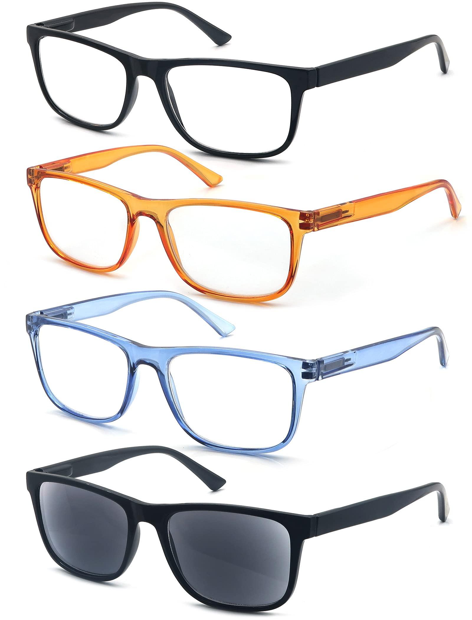 OLOMEE OLOMEE Reading Glasses 1.5 Oversize Large Square Men Readers 4 Pack,Comfy Lightweight Eyeglasses for Reading Flexible Spring Hinge