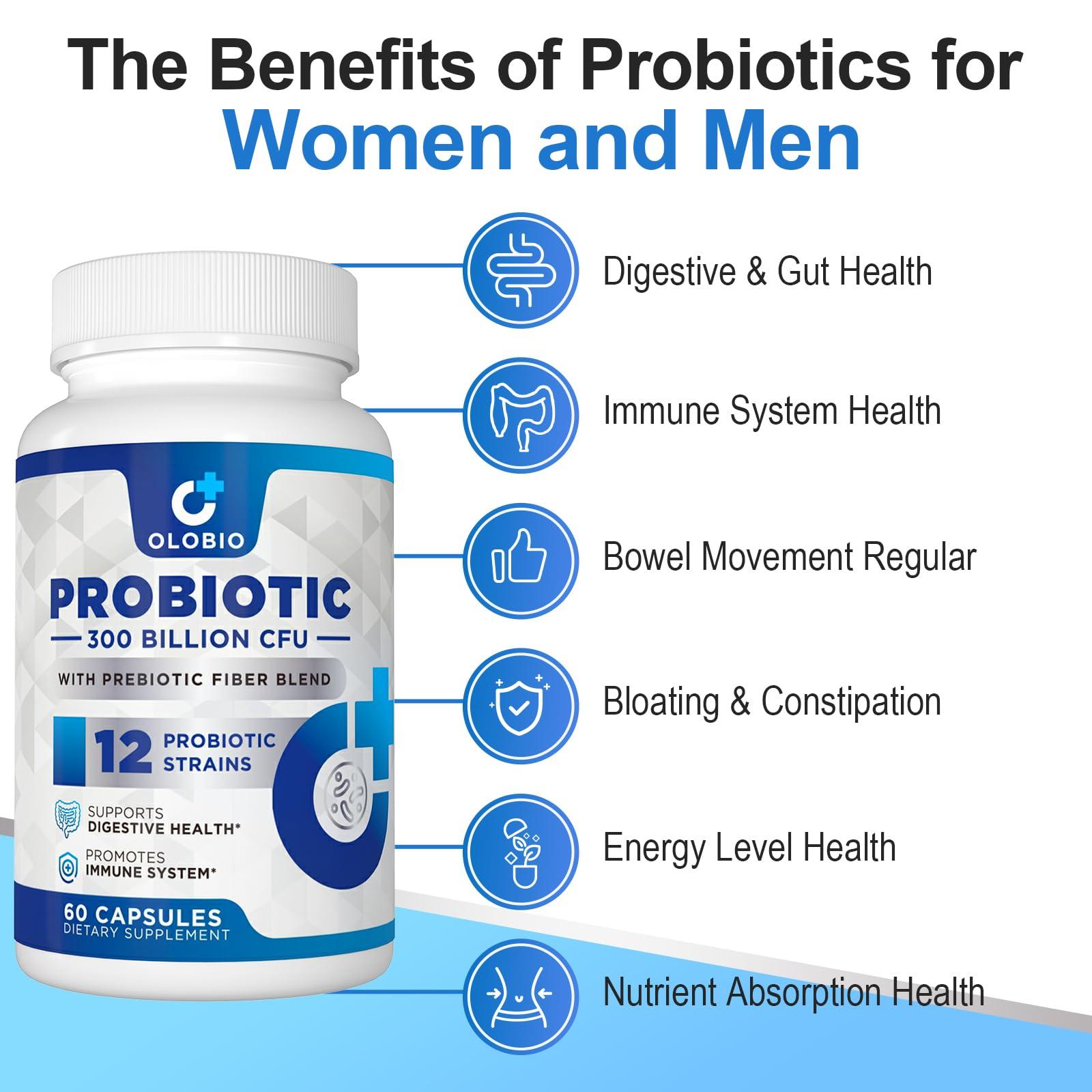 OLOBIO OLOBIO 300 Billion CFU Probiotic, 12 Strains with 3 Organic Prebiotics, Probiotics for Women and Men, Daily Supplement for Digestive, Immune, Gut & Bloating Health, Shelf Stable, Vegan, 120 Counts