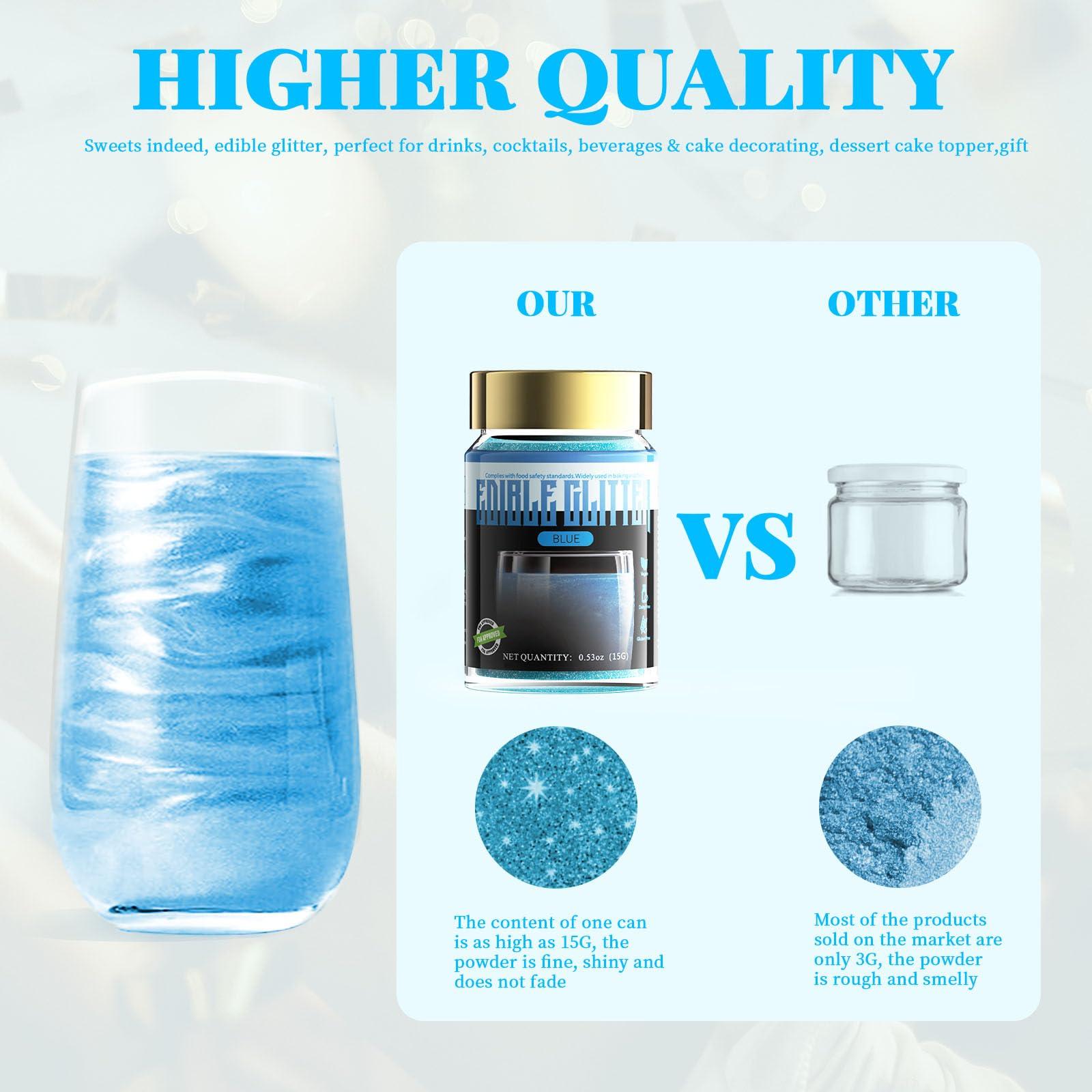 LOCDO LOCDO Edible Glitter, Edible Luster Dust -100% Food Grade Brew Glitter for Drinks & Food & Cake No Taste or Texture, Vegan Allergen-Free (Blue, Large 15G)