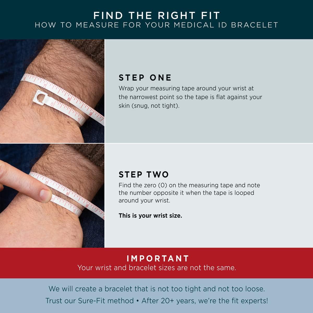 Lauren\'s Hope Lauren\'s Hope Durable Steel Medical Alert ID Bracelet for Men and Women, Custom Engraved, Diabetes, Pacemaker, Heart Disease, Medical ID (7 inches, Black and Silver)