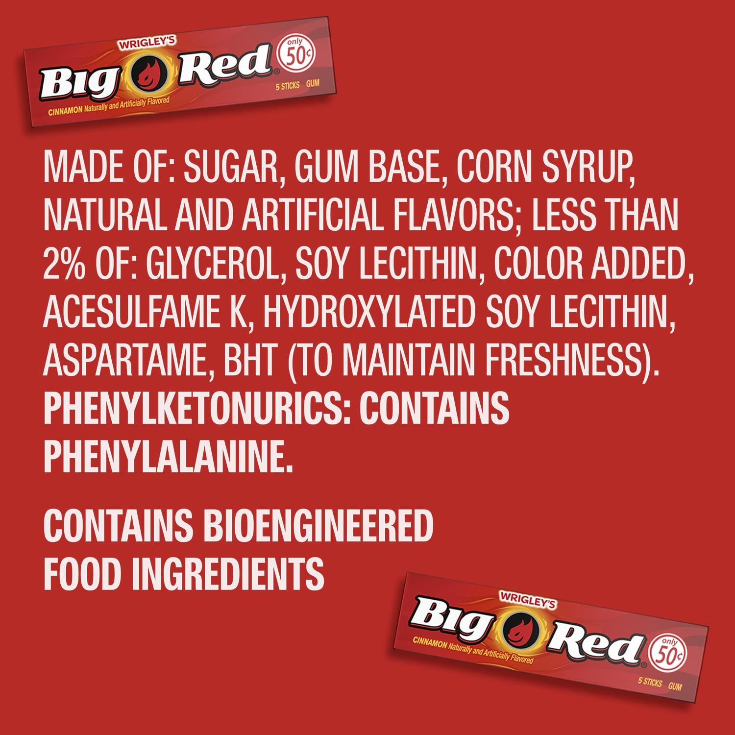 BIG RED WRIGLEY'S BIG RED Chewing Gum Bulk Pack, 5 Sticks Per Pack (40 Total Packs)