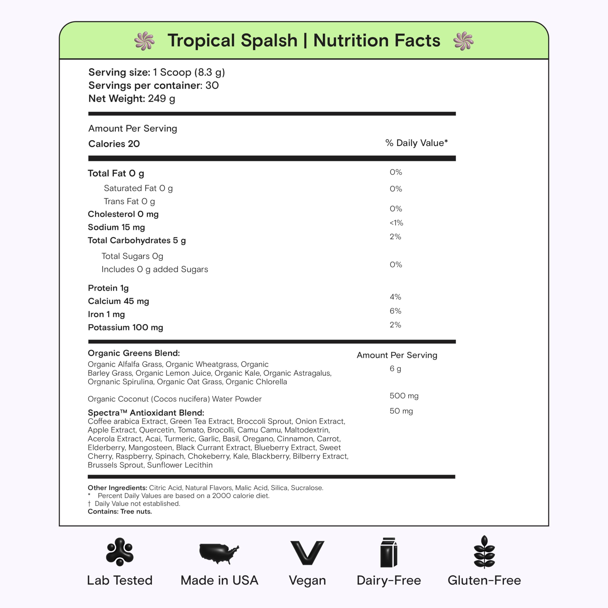 Kiala Nutrition Kiala Nutrition Super Greens, Organic Greens Powder with Spirulina & Chlorella for Digestion, Gut Health, Immunity & Energy, Gluten Free, Vegan, Daily Support for Women, Tropical Splash, 30 Servings