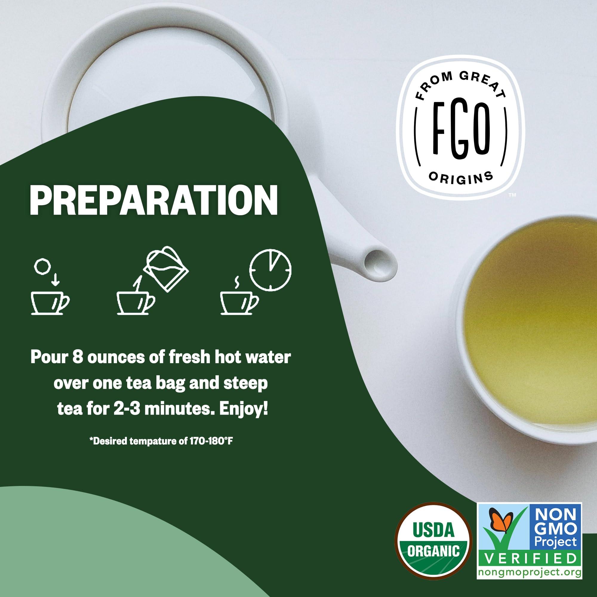 FGO FGO Organic Green Tea, 100 Count Eco-Conscious Tea Bags, Caffeinated, Resealable Pouch, Packaging May Vary (Pack of 1)