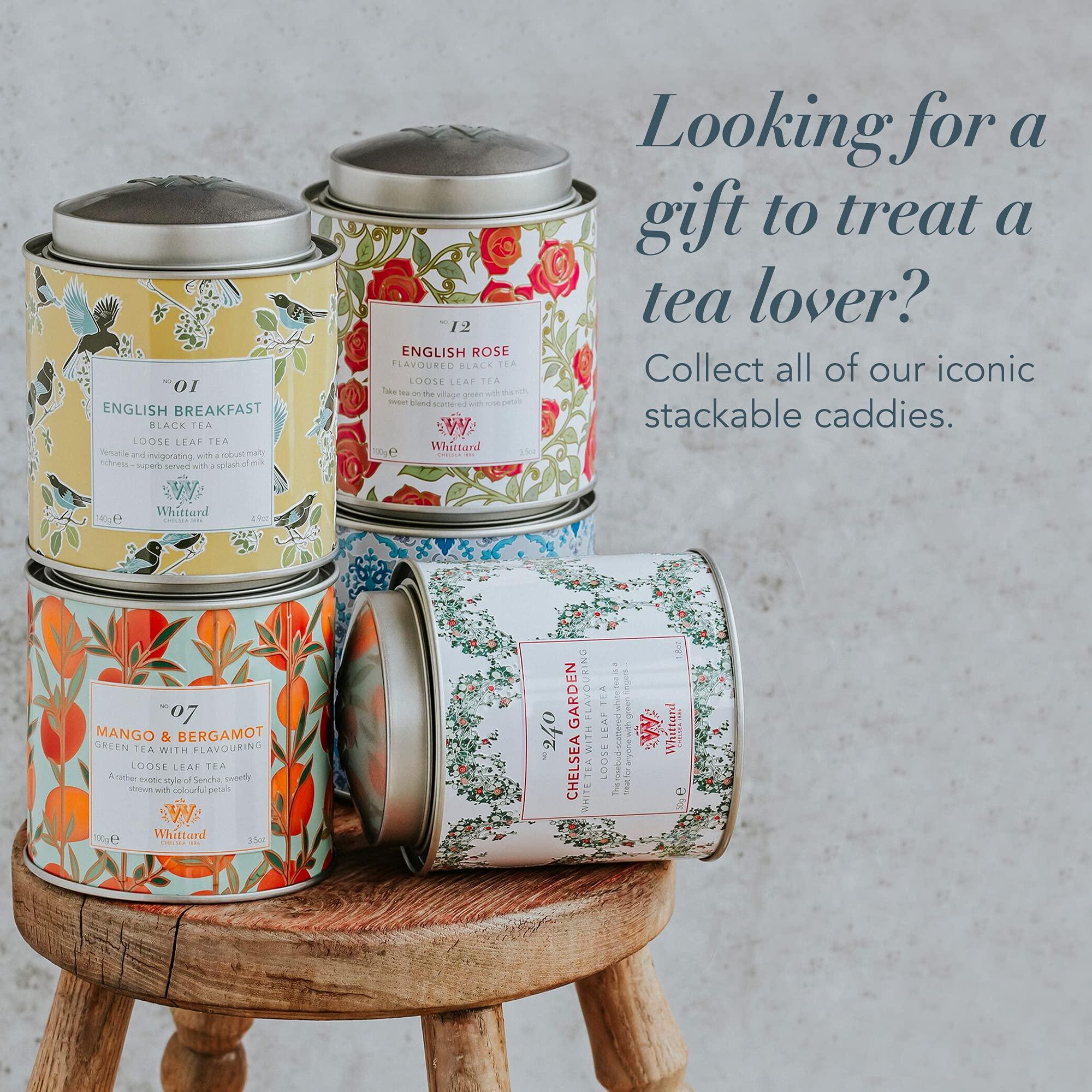 Whittard Whittard of Chelsea - Tea Discoveries English Rose Caddy - Black Loose Leaf Tea, Vegetarian, Vegan Friendly, Resealable Tea Tin (100g, 1ct)