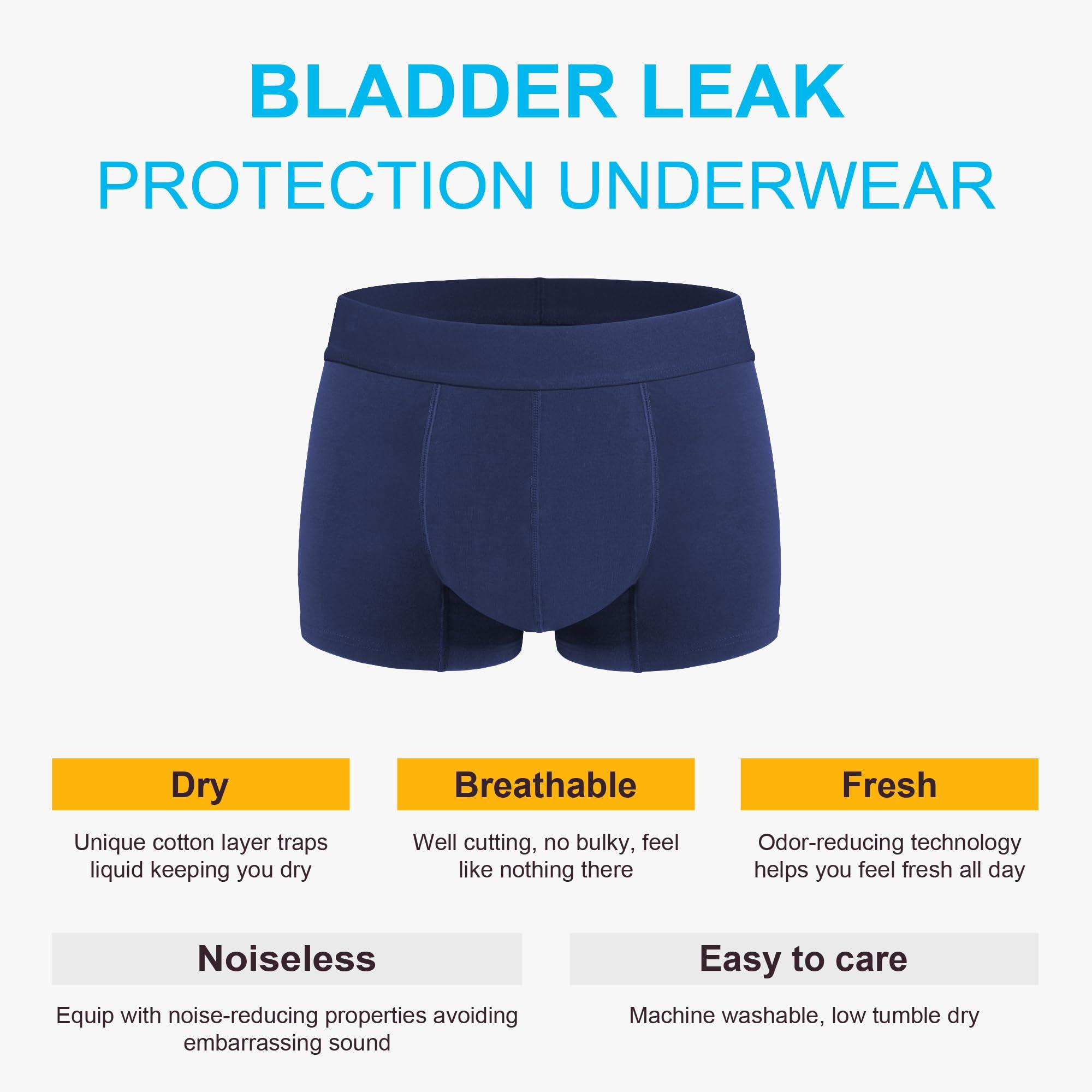 IRISMORII RISMORII Mens Leakproof Underwear Washable Adult Bladder Protection Incontinence Absorbent Trunk 60 ML Absorbency (Dark Blue L)