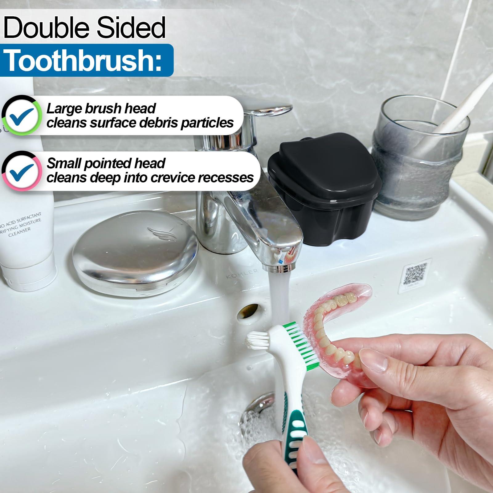 EZEELAI Denture Bath Case Retainer Cleaner Case with Strainer Basket, Denture Cup Dental Retainer Holder Case for Soaking Mouthguard Cleaning Storage Box Case - Black and White