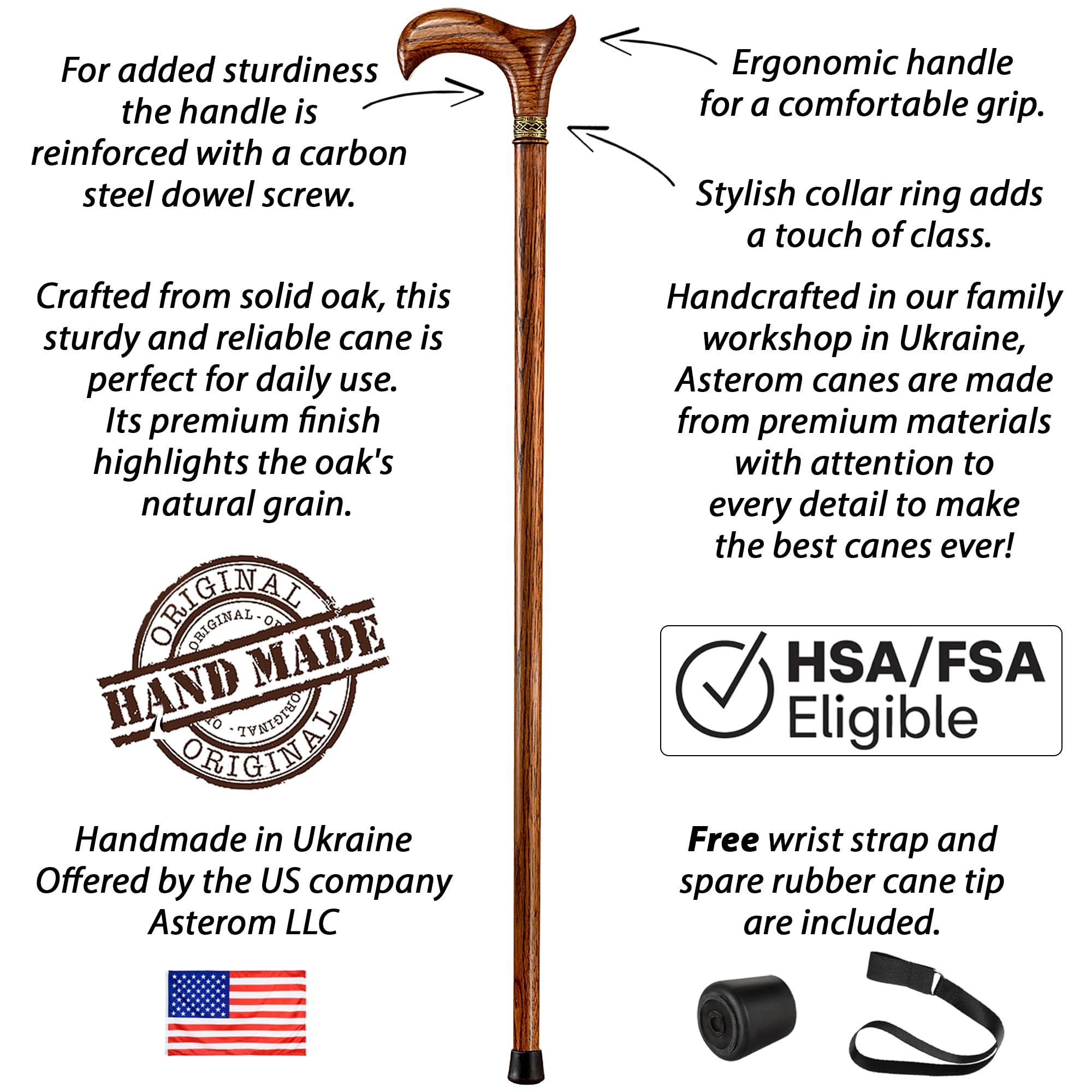 Asterom Asterom Walking Cane - Ergonomic Wooden, Cane for Women & Men - Walking Sticks for Seniors, Unique, Wood (Caramel, 37 Inches)