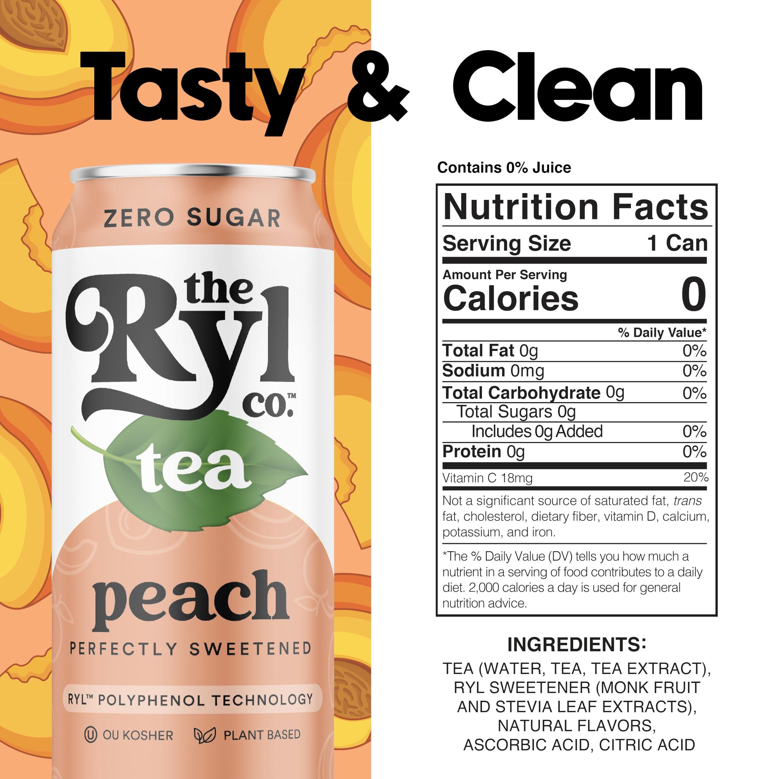 The Ryl Co Ryl Iced Tea, Peach, Antioxidant Superblend, Zero Sugar, Low Carb, Zero Calorie Iced Tea, 16.0 Fl Oz (12-Pack)