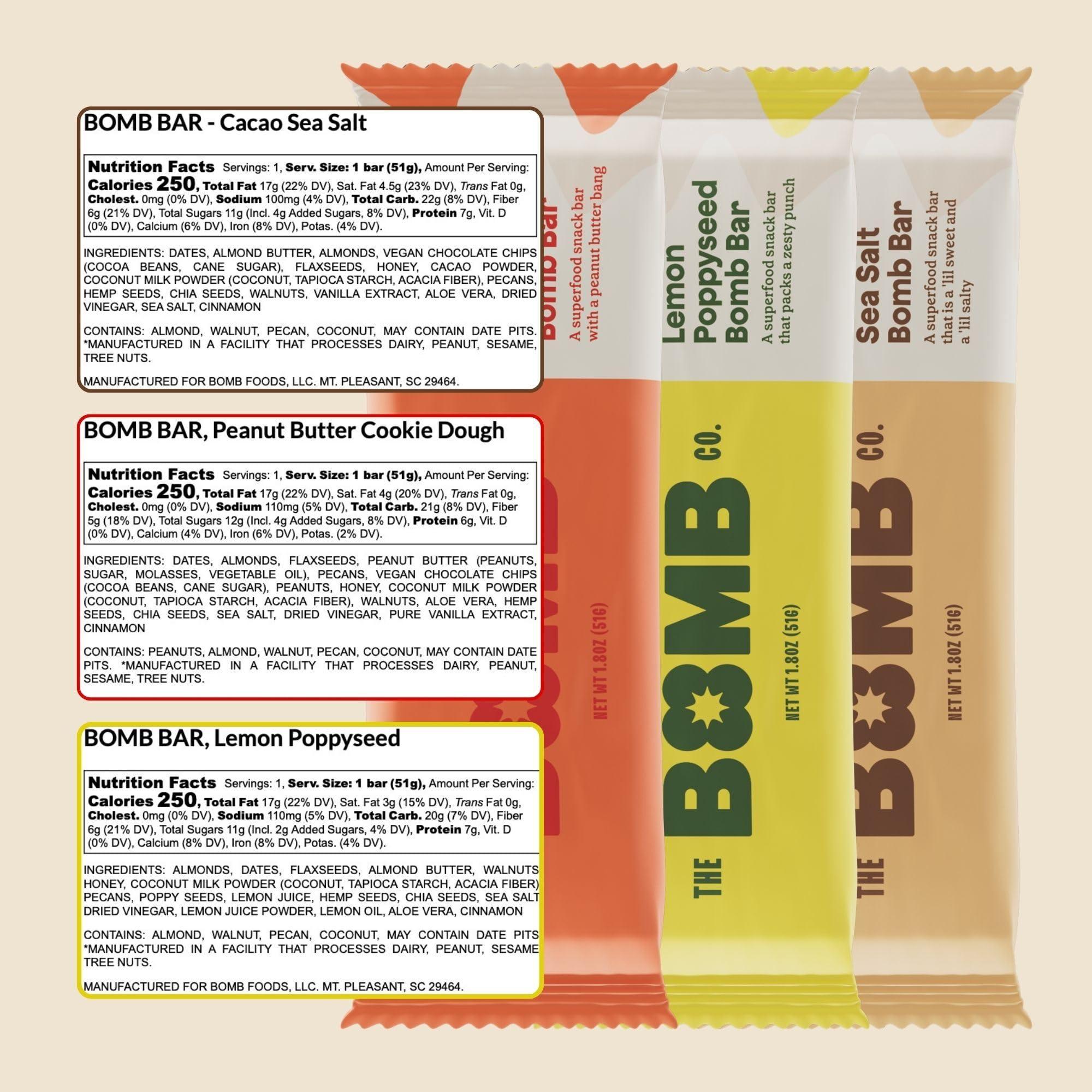 Blender Bombs The Bomb Co. Bomb Bars Variety Pack, Healthy Snacks, Plant Based Bars With Superfood & Super Seeds, On the Go Snack & Breakfast Bar, Energy Support, Gluten Free, Non GMO, Dairy Free, 9 Bars