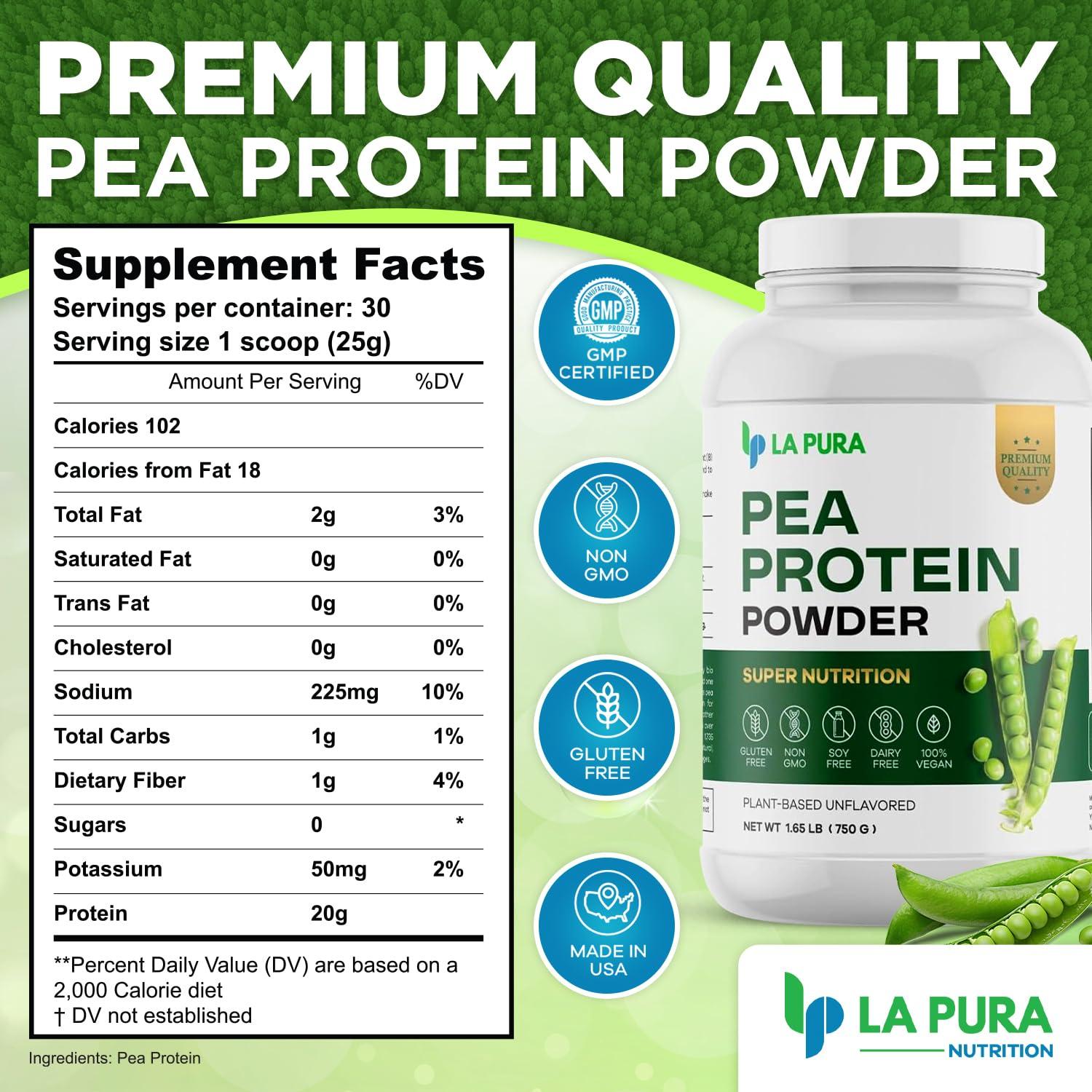 LaPura LaPura 100% Vegan Pea Protein Powder - 1.65LB, Unflavored Plant-Based Protein Powder with 20g Protein, Easy to Digest, Gluten Free, Non-GMO, No Additives for Optimal Nutrition