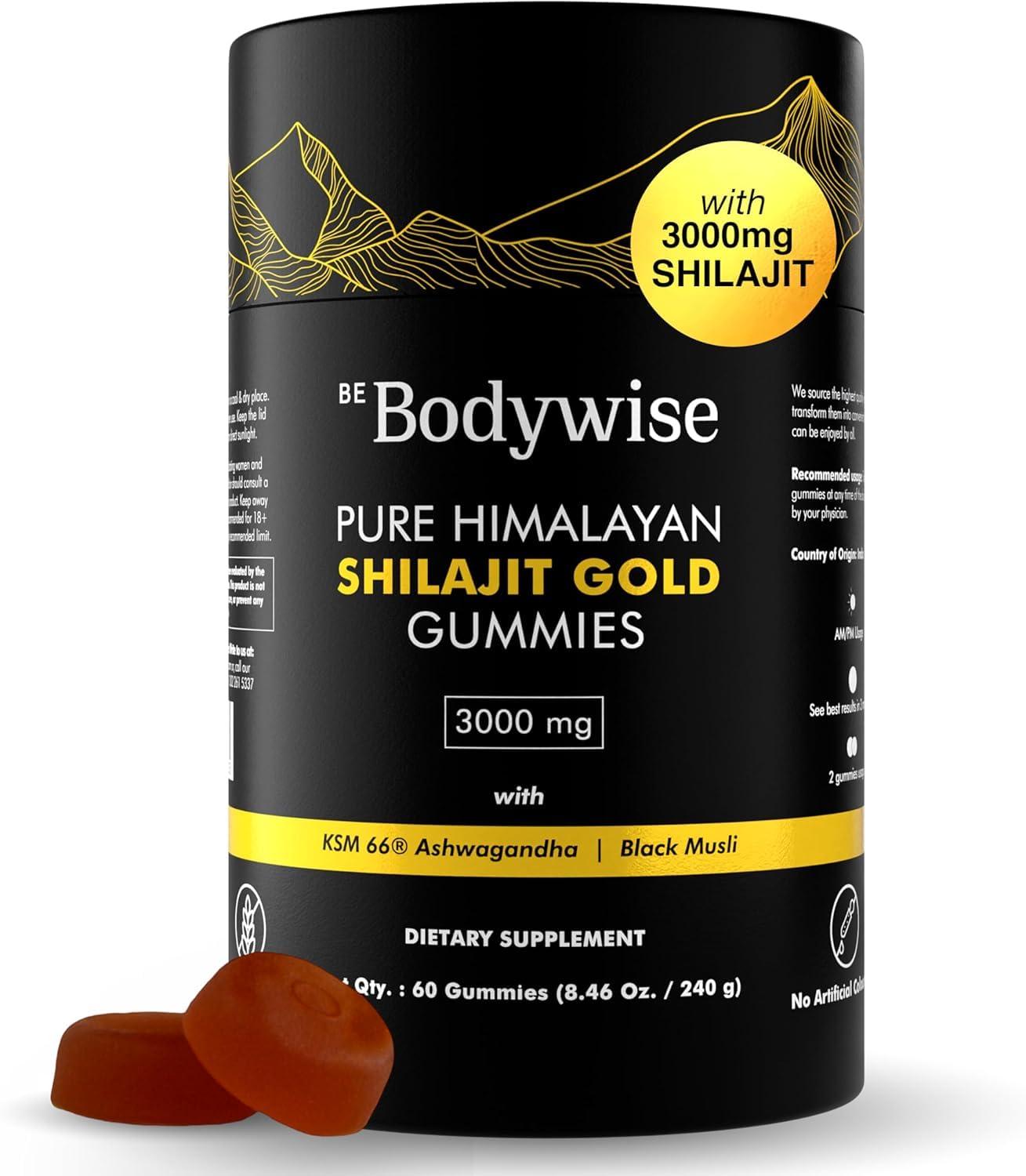 Be Bodywise Be Bodywise Pure Himalayan Shilajit Gummies Gold I Lab Tested I No Added Sugar I Ashwagandha, Gokshura| Fulvic Acid & 85+ Trace Minerals I for Men, Women I Non-GMO I 100% Natural & Organic I 60 Gummy