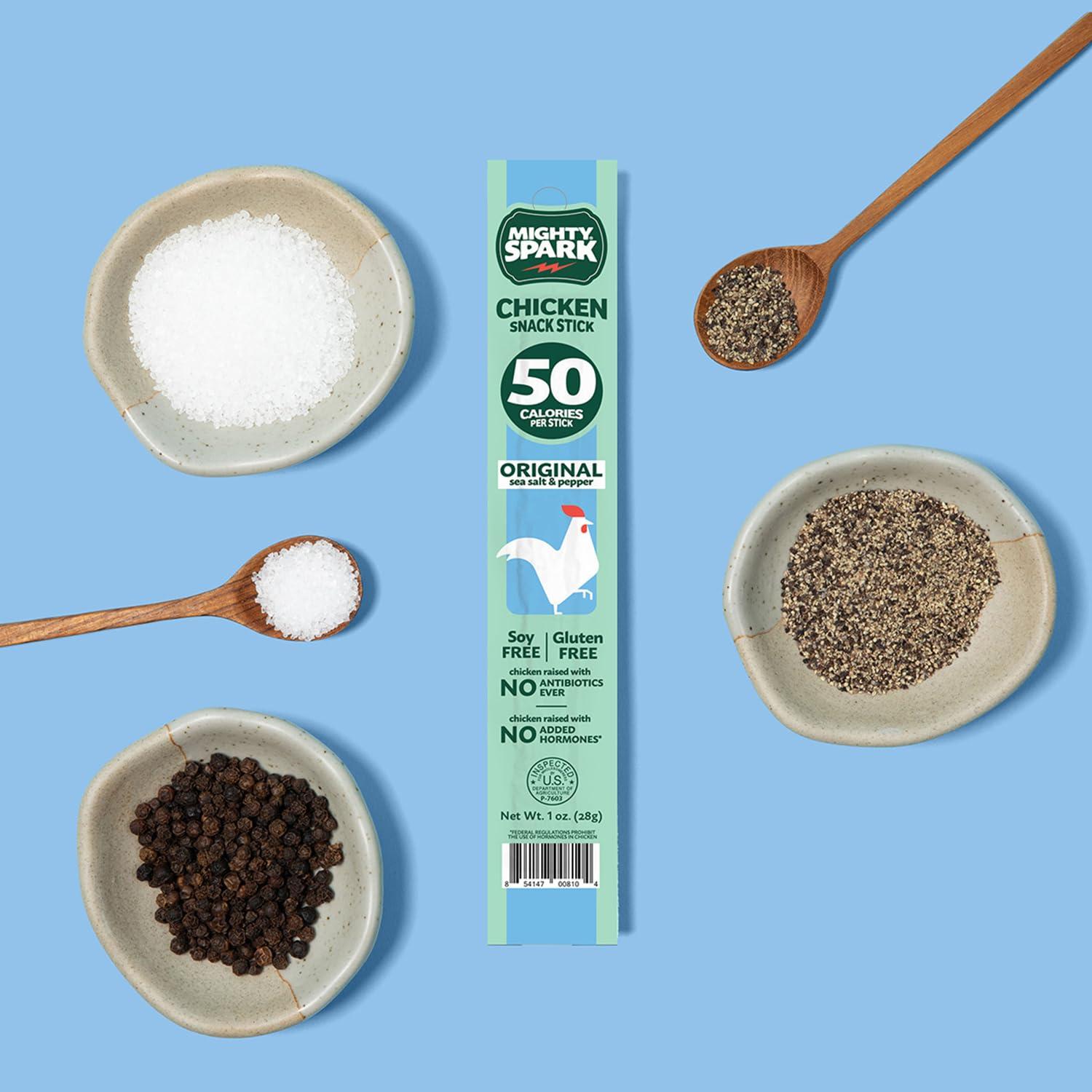 Mighty Spark Mighty Spark Chicken Snack Sticks Variety Pack - Original + Teriyaki - 6g of Protein, Gluten Free, Soy Free Jerky Sticks - High Protein Keto Snacks, Weight Watchers Approved Snacks - 24 ct