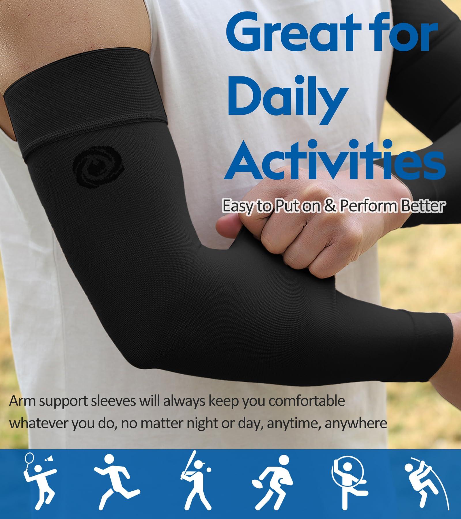 NURCOM NURCOM® Medical Compression Arm Sleeve for Men Women, 2 Pack, 20-30mmHg Full Arm Support with Silicone Band for Lymphedema, Lipedema, Pain Relief, Edema, Swelling, Post Surgery Recovery, Black L