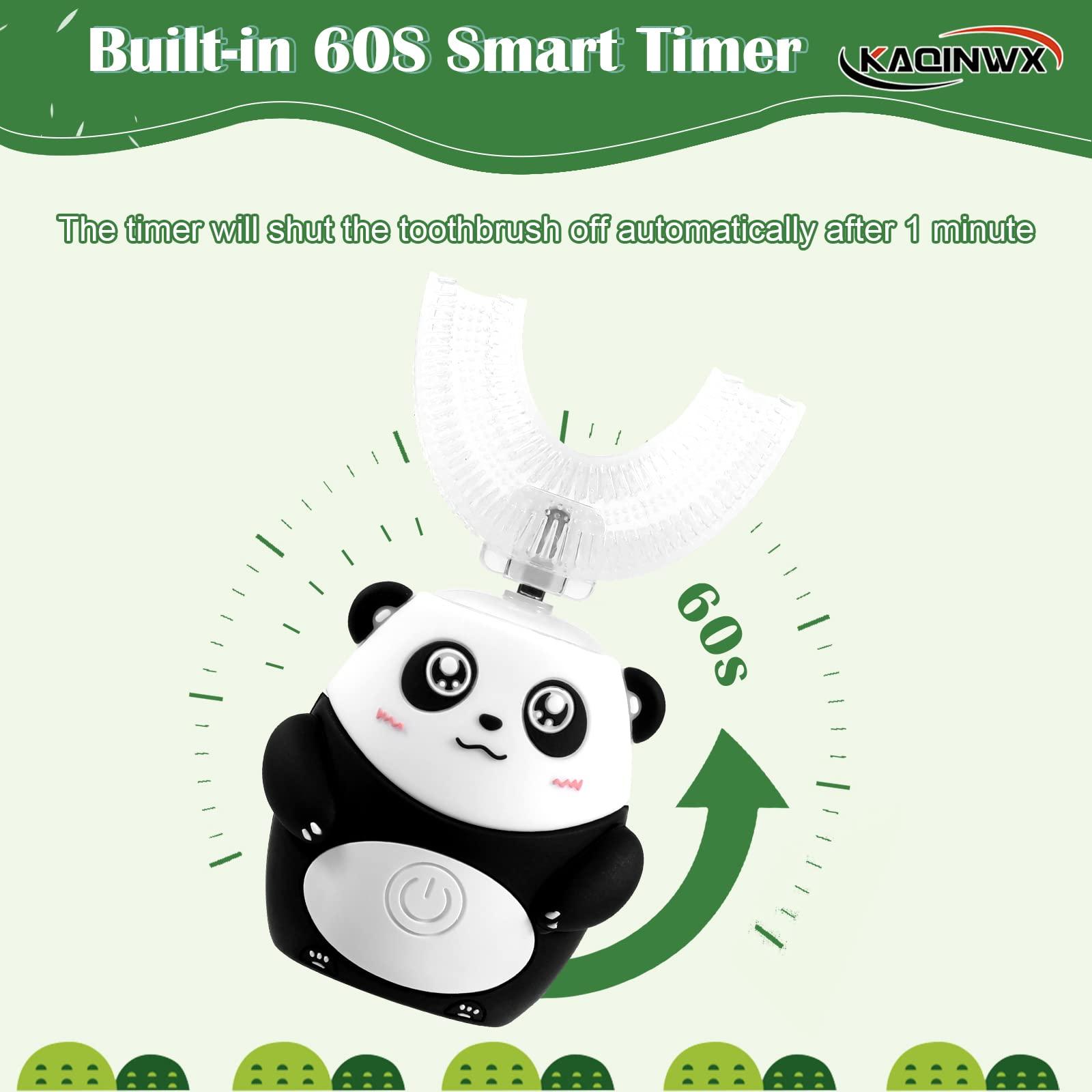 KAQINWX KAQINWX Kids Electric Toothbrushes, U Shaped Toddler Toothbrush, Panda Ultrasonic Kids Toothbrush with Smart Timer, 3 Brush Heads Replacement, 3 Clean Modes