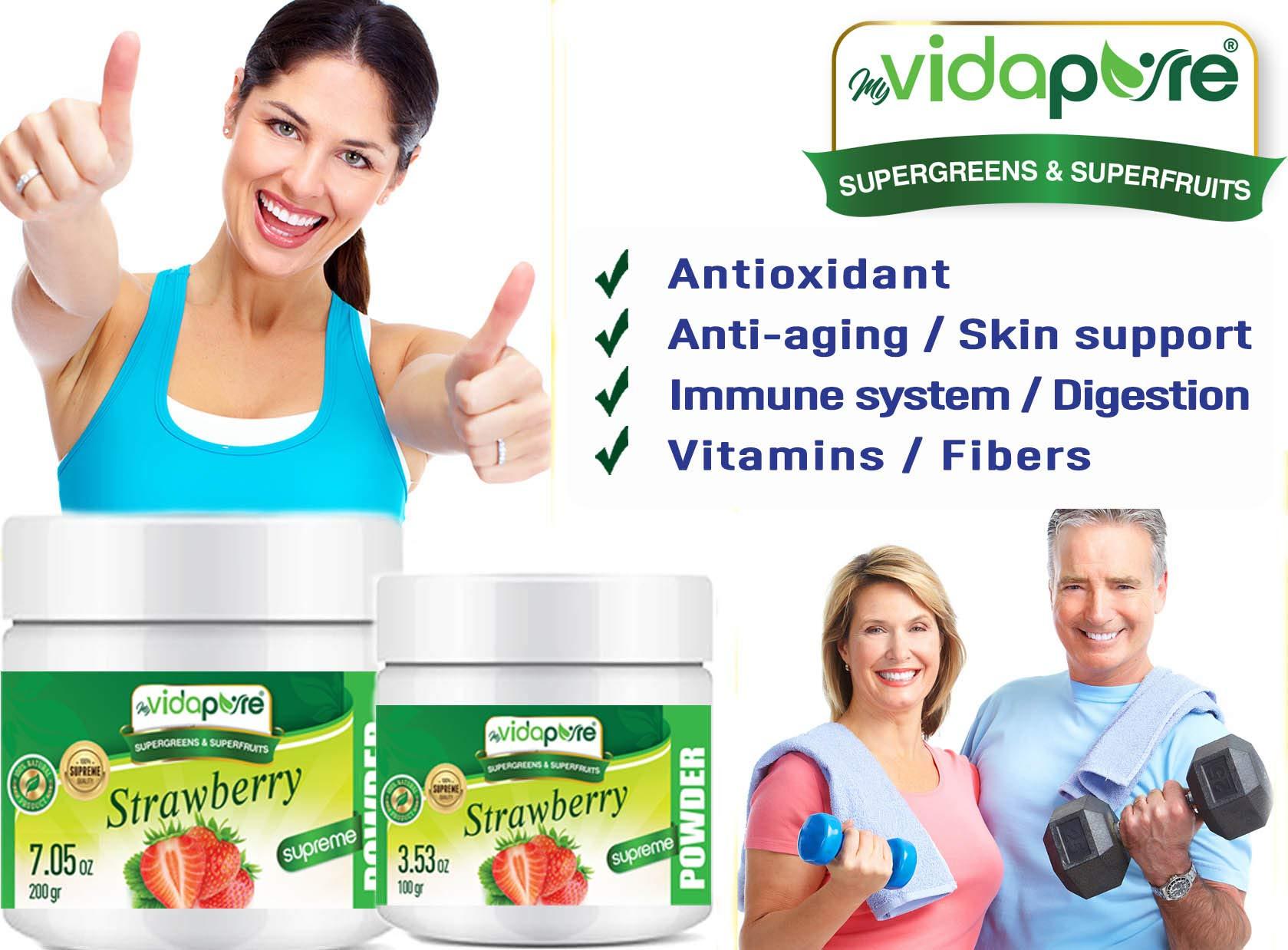 MYVIDAPURE MYVIDAPURE STRAWBERRY POWDER Freeze-Dried 100% Pure RAW Gluten Free, Non-GMO Superfood Powder for Smoothie, Beverage Blend. 3.53 oz  100 gr