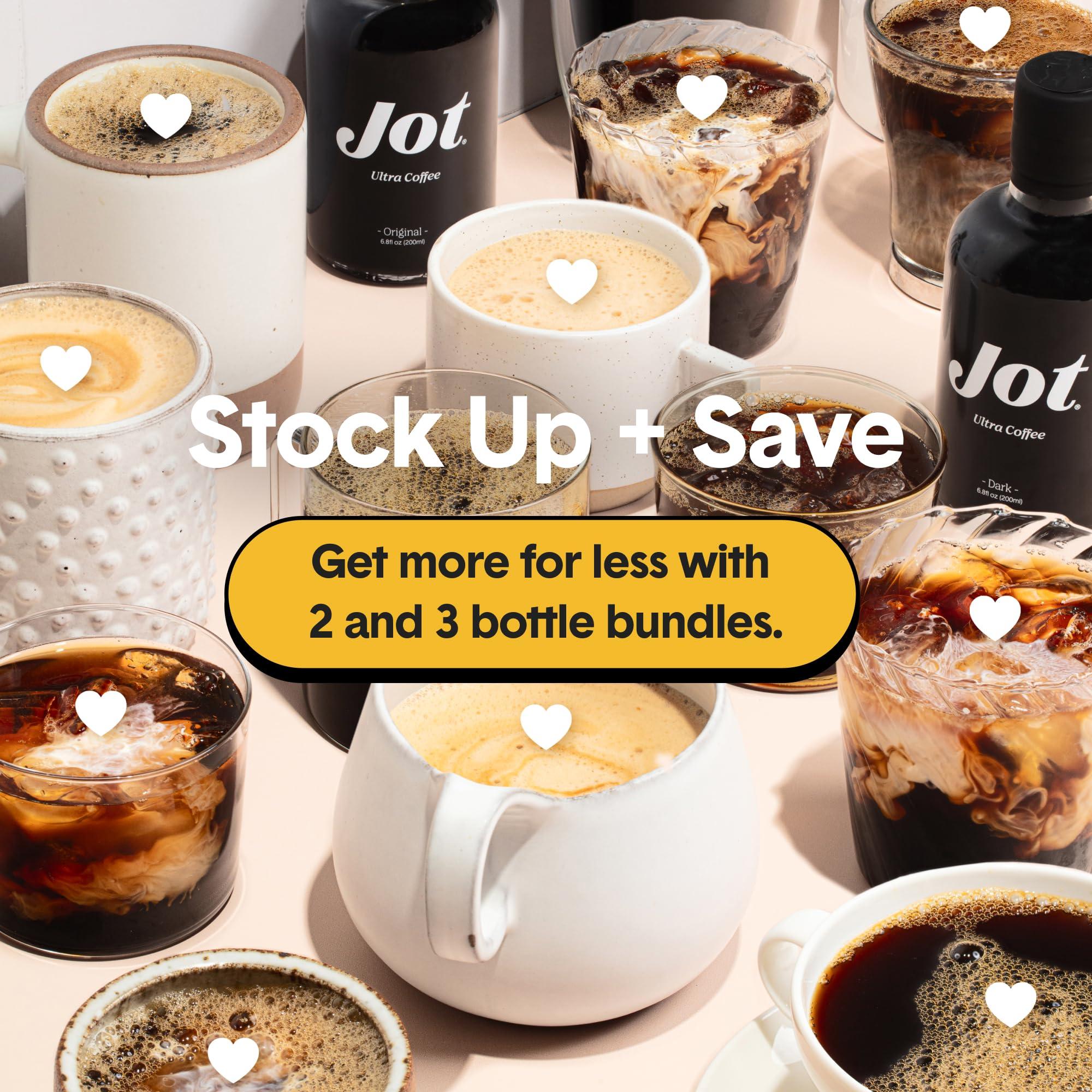Jot Jot Coffee Concentrate Duo (Original/Dark 2pk) High Caffeine Instant Cold Brew Coffee, Iced Coffee Instant Espresso, Hot Coffee Drinks, 14 Cups Instant Coffee Cold Brew Concentrate 150mg Caffeine/Tbsp