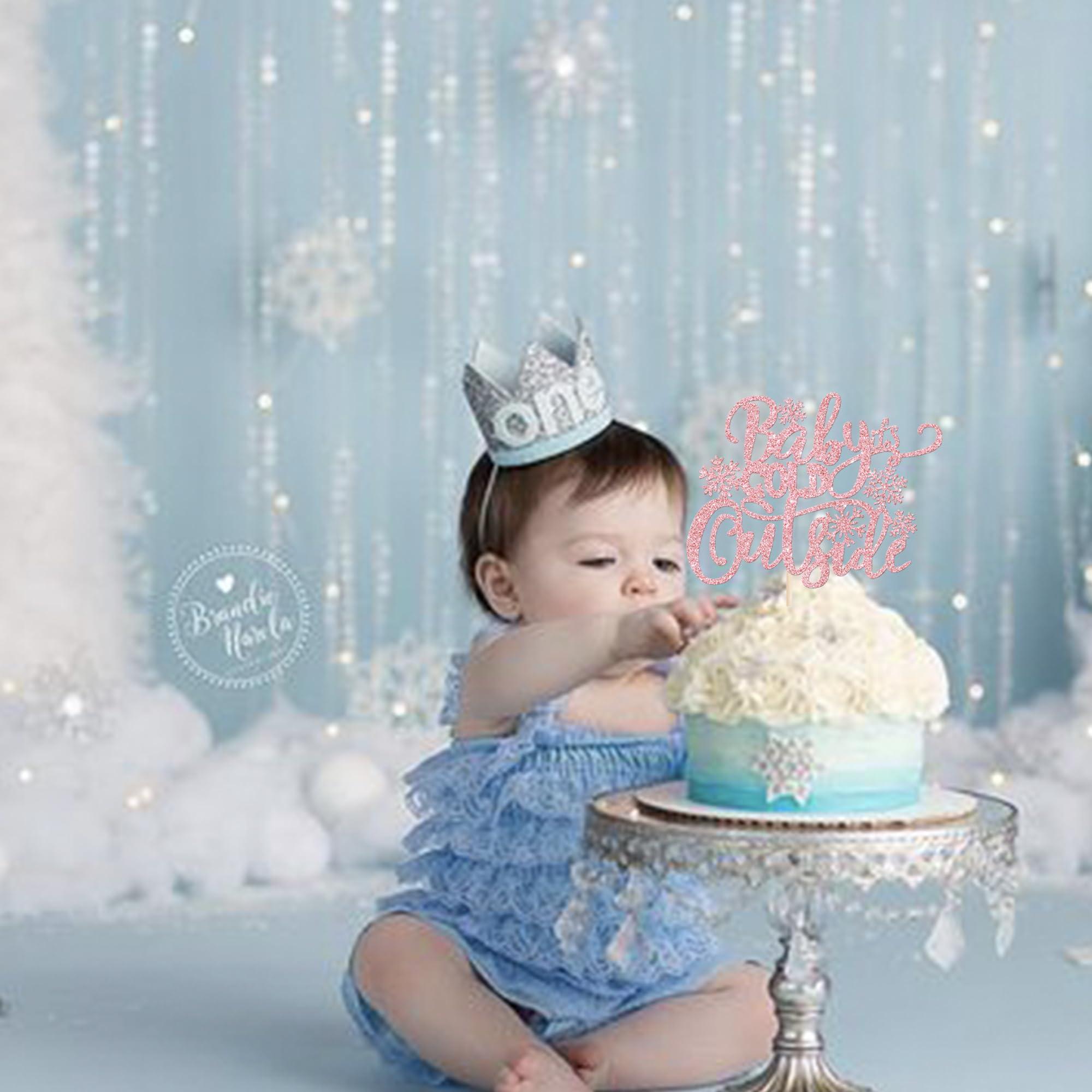 Rsstarxi Rsstarxi 1 Pack Baby It\'s Cold Outside Cake Topper Winter Wonderland Snowflake Cake Picks Winter Frozen Baby Shower Cake Decorations for Xmas Holiday Birthday Party Decorations Pink