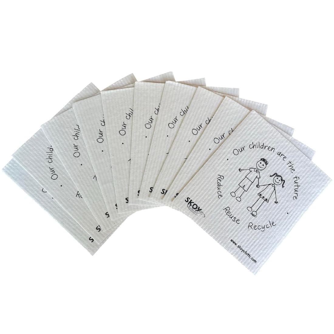 Skoy Skoy Cloth, 10-Pack Versatile Swedish Dishcloths for Kitchen and Household Use, Reusable Cleaning Cloths, Eco-Friendly, Dishwasher and Dryer-Safe, Children are The Future