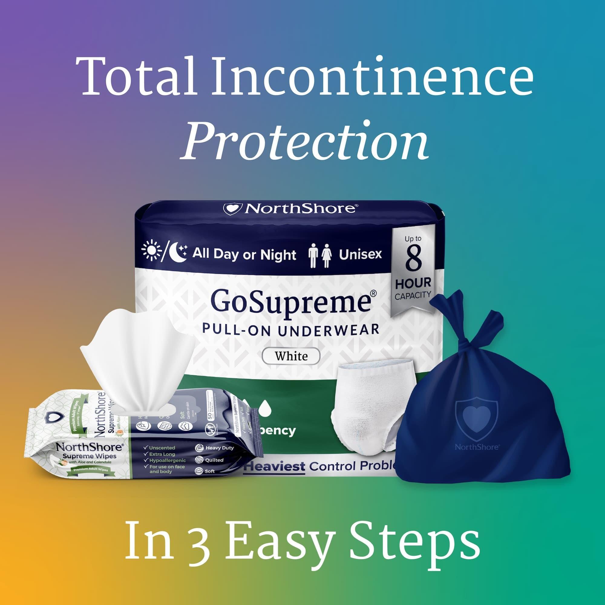 NorthShore NorthShore GoSupreme Overnight Incontinence Underwear, 8-Hour Pullup Style, Large, 4 Count Trial, Pink, 36-48 inches, Unisex Adult Diapers