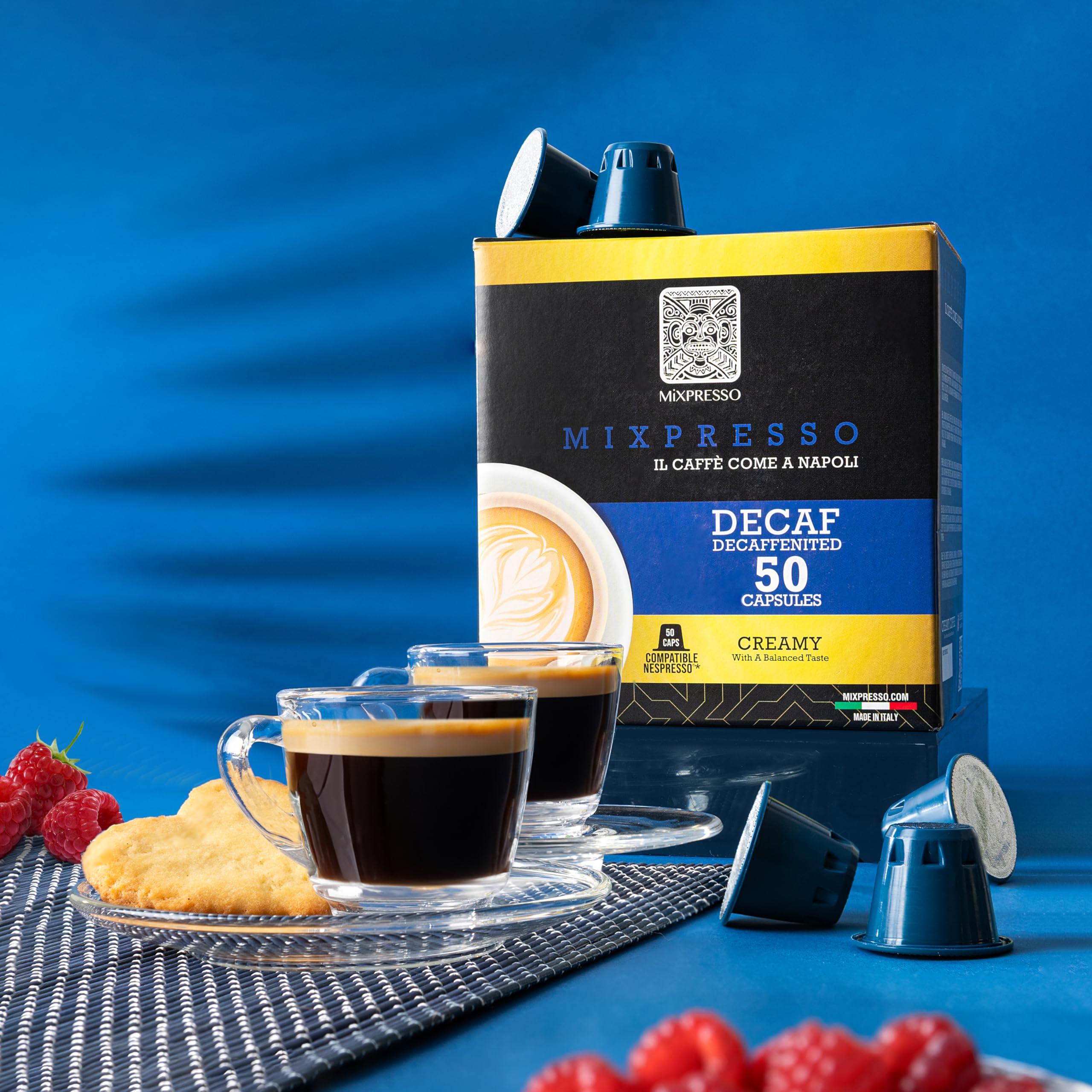 Mixpresso Nespresso Capsules (Compatible) - Coffee from Italy - by Mixpresso (50 Capsules, Classe: Medium) Bundle With Coffee Decaf Espresso Capsules Single Cup Coffee Pods 100% from Italy, Dark Roast 80% Arabi