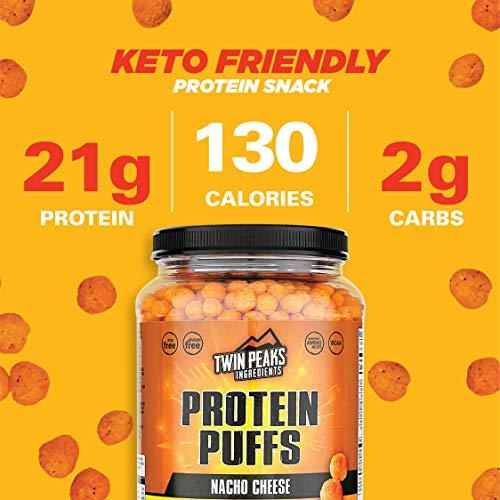 TWIN PEAKS INGREDIENTS Twin Peaks Low Carb, Keto Friendly Protein Puffs Combo Pack, 1 Jug Sour Cream Flavor Puffs + 1 Jug Nacho Cheese Flavor Puffs