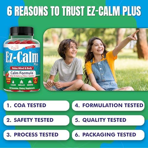 Ez-Focus Ez-Focus Organic Ashwagandha Gummies for Kids & Teens Calm & Focus Supplement with Ashwagandha Extract, Natural Calm Gummies for Kids, Sleep & Mood Support, Attention & Focus Vitamins- 60 Ct