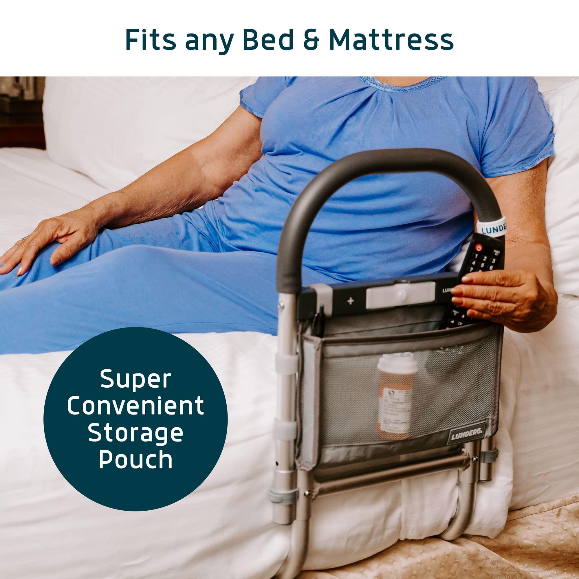 Lunderg Lunderg Bed Rails for Elderly Adults Safety - with Motion Light, Storage Pocket & Non-Slip Handle Bar - Bed Railings for Seniors & Surgery Patients - The Bedside Assist Makes Getting in & Out Easier