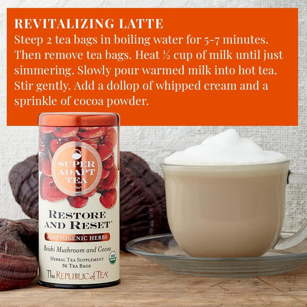The Republic of Tea The Republic of Tea - Restore and Reset SuperAdapt Herbal Tea, 250 Tea Bags, Organic, Caffeine Free, Reishi Mushroom and Cocoa Herbal Tea